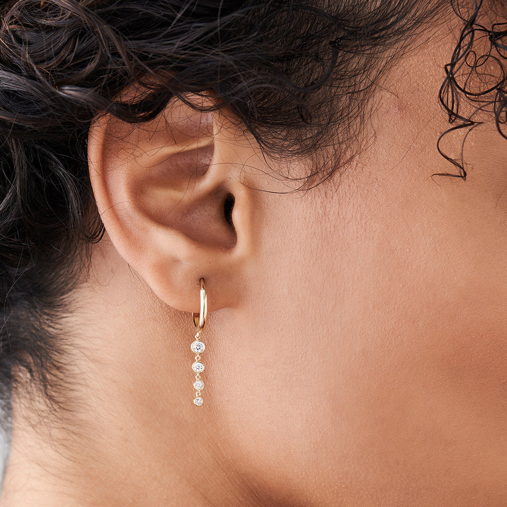 OBFJ0184 - 14k Rose Dangling Diamond Drop Earrings 2