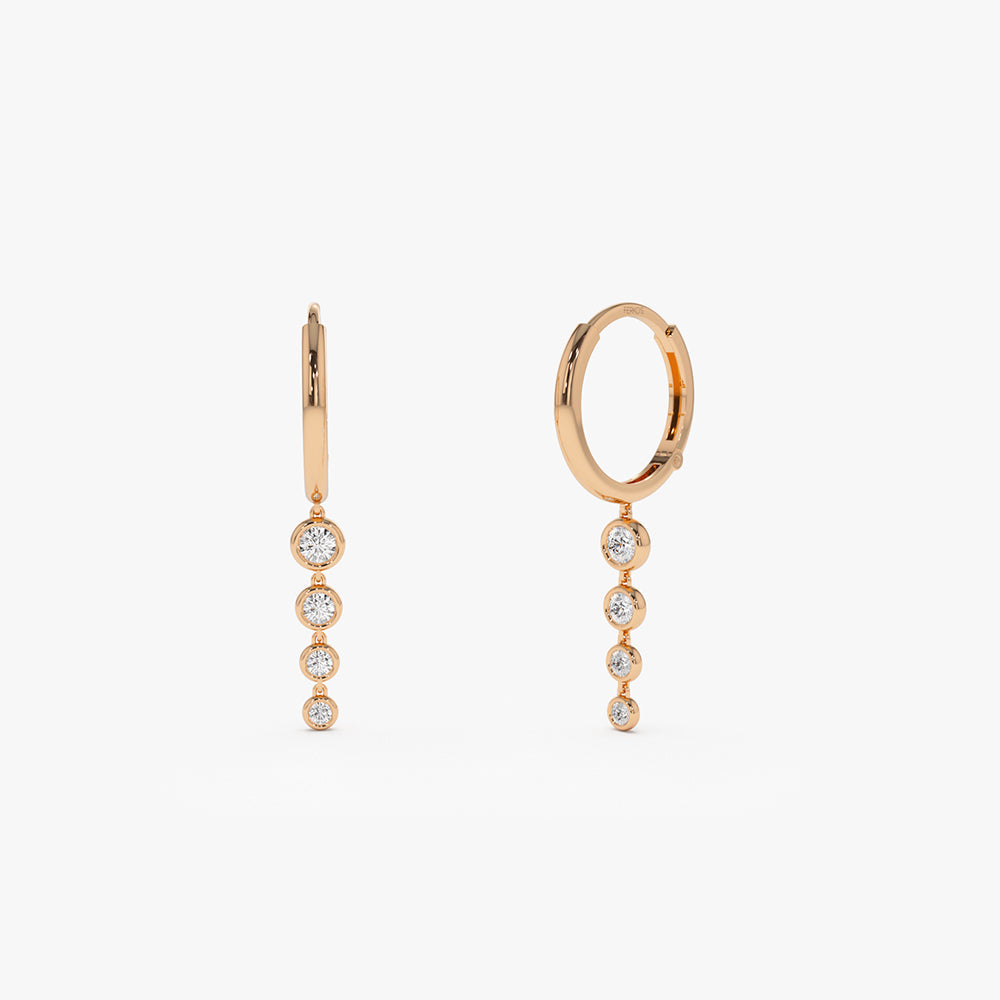 OBFJ0184 - 14k Rose Dangling Diamond Drop Earrings 1