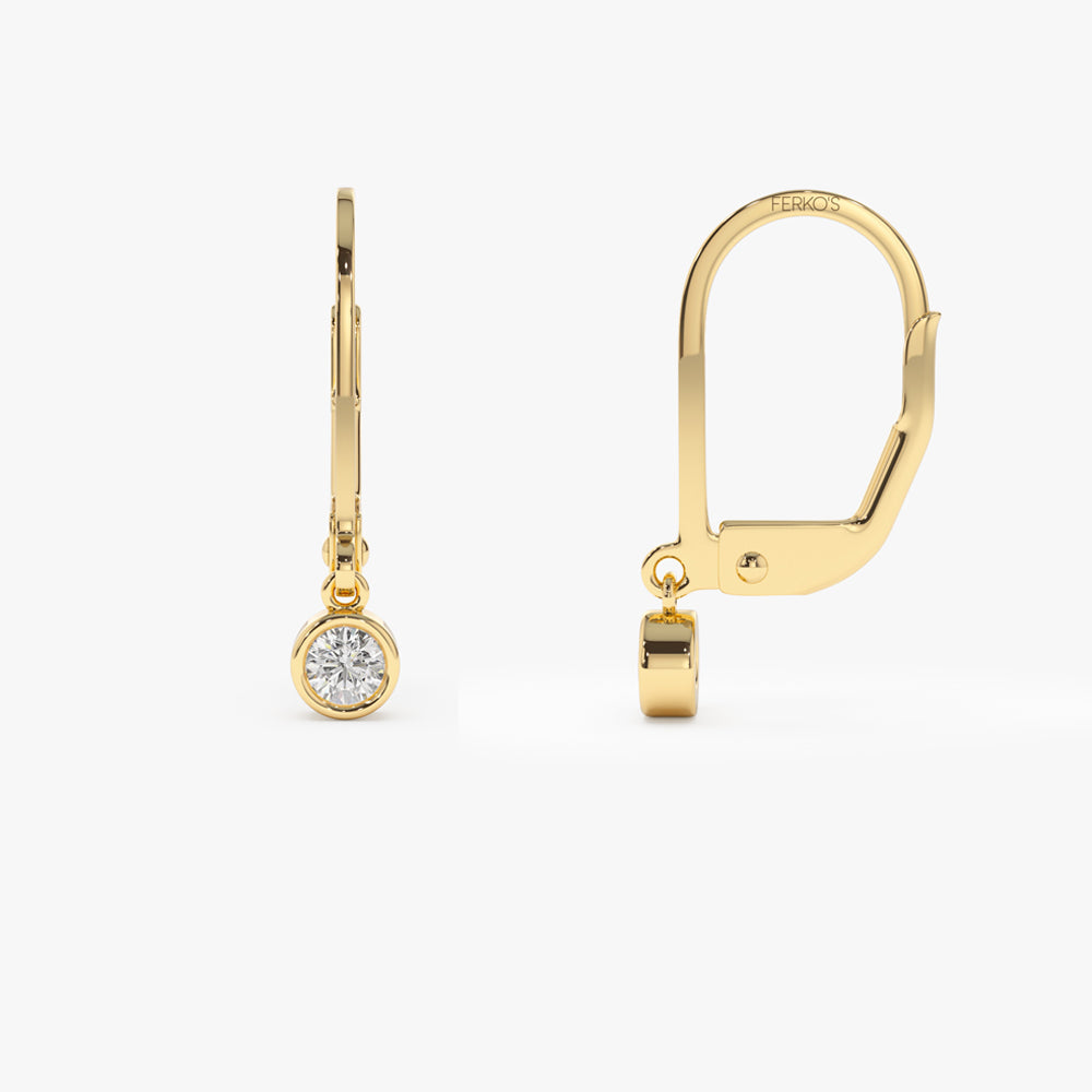 OBFJ2088 - 14k Lever Back Bezel Setting Diamond Earrings 5