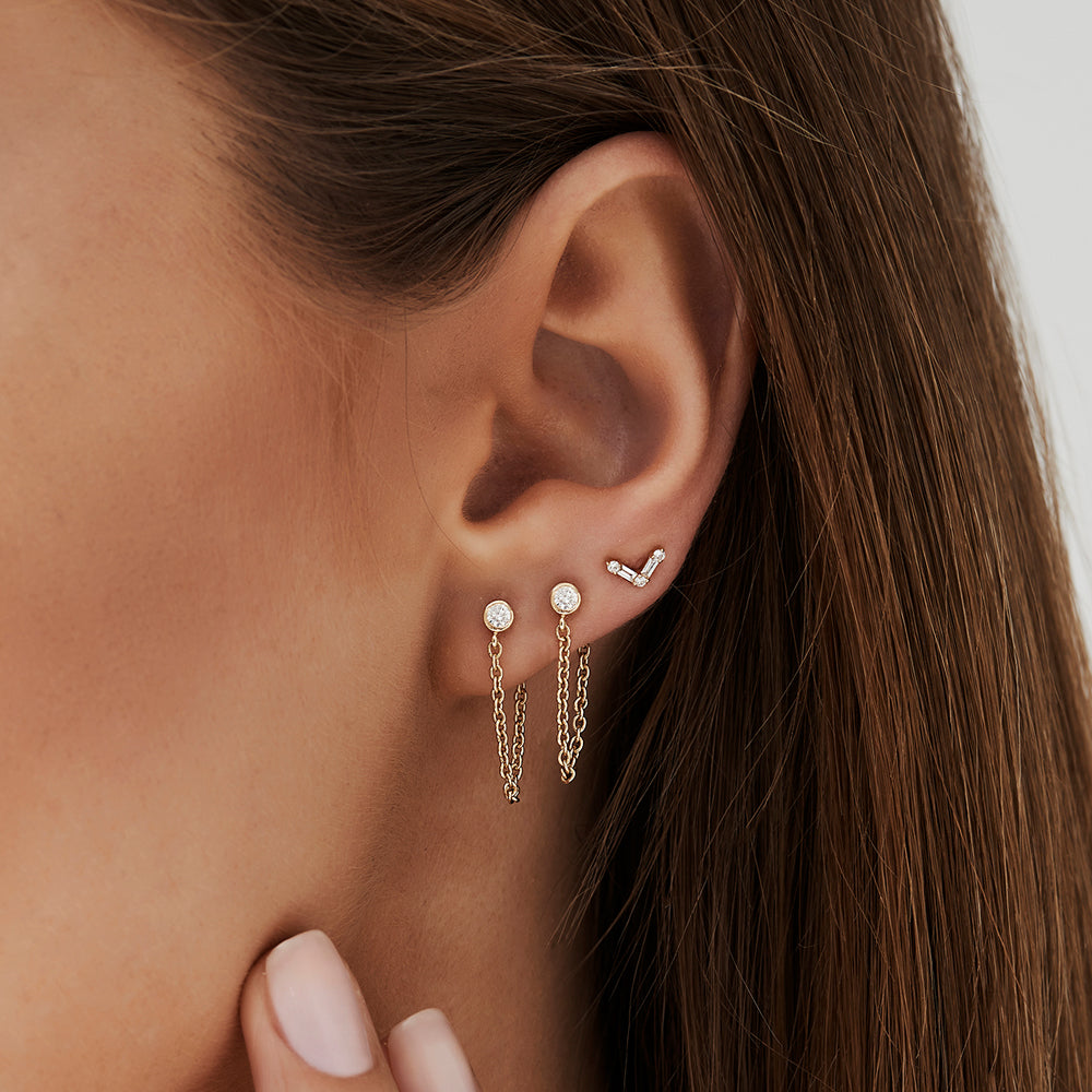 OBFJ2139 - 14k Minimal Baguette and Round Diamond Earrings 3