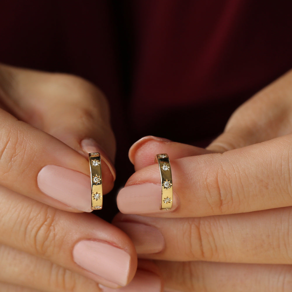 OBFJ0174 - 14k Rose Starsetting Minimal Diamond Hoops 4