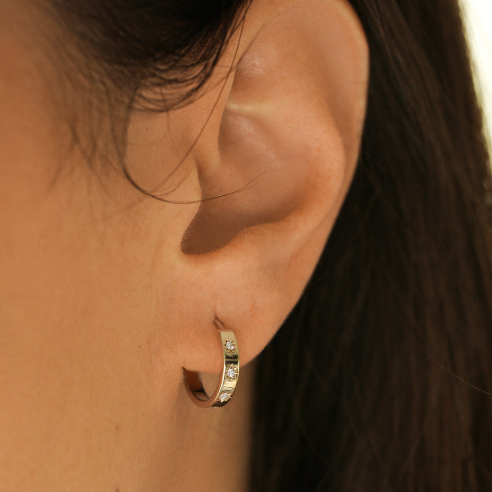 OBFJ0174 - 14k Rose Starsetting Minimal Diamond Hoops 2