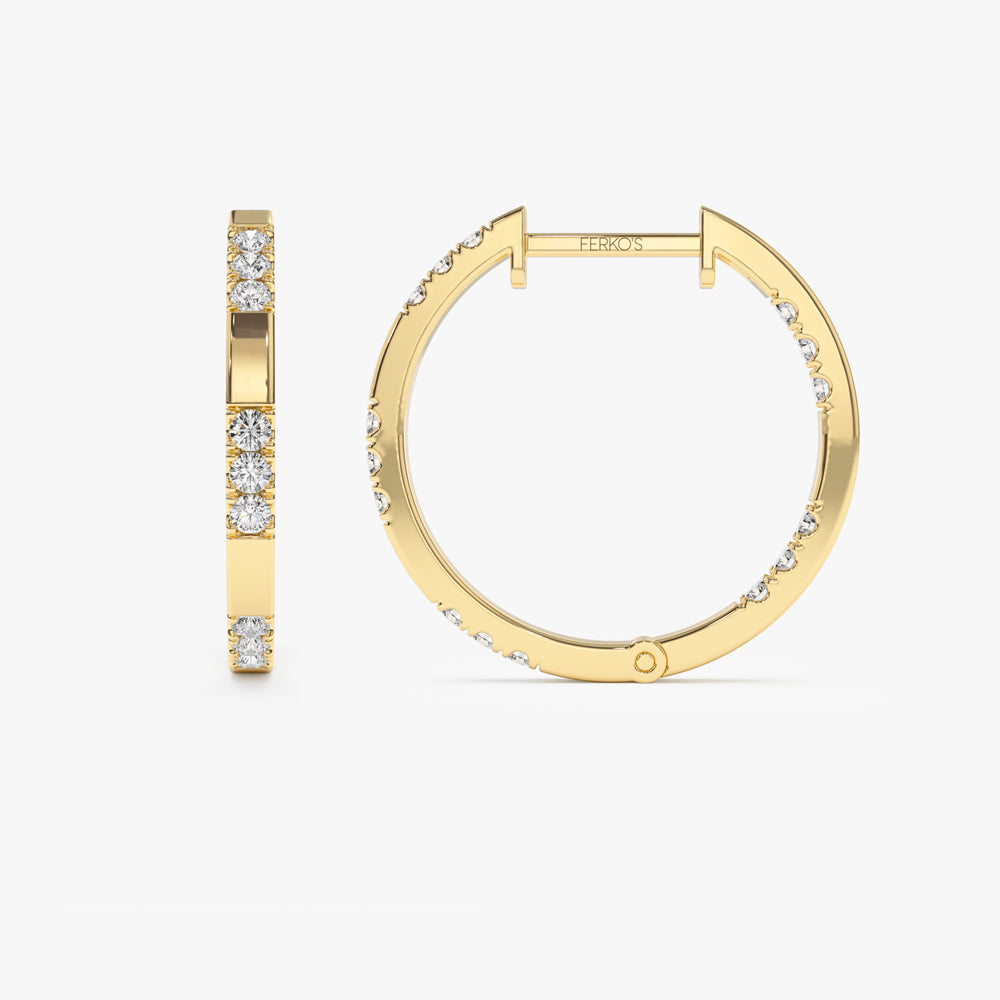 OBFJ2276 - 14k Gold Inside out Diamond Hoop Earrings 8