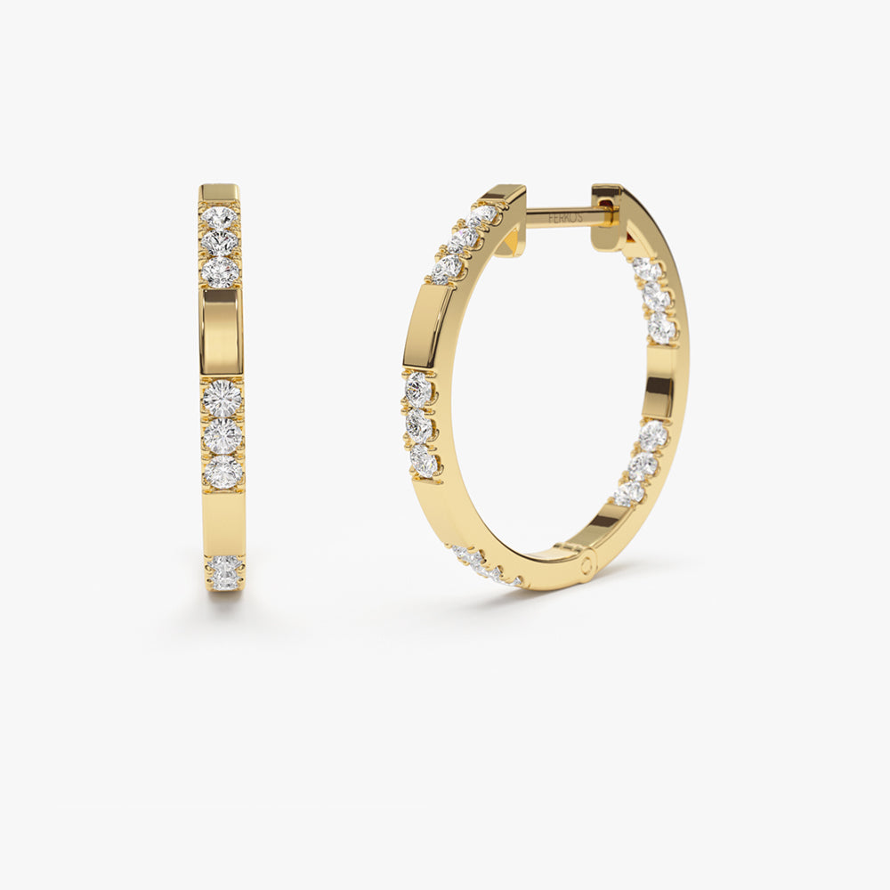 OBFJ2276 - 14k Gold Inside out Diamond Hoop Earrings 1