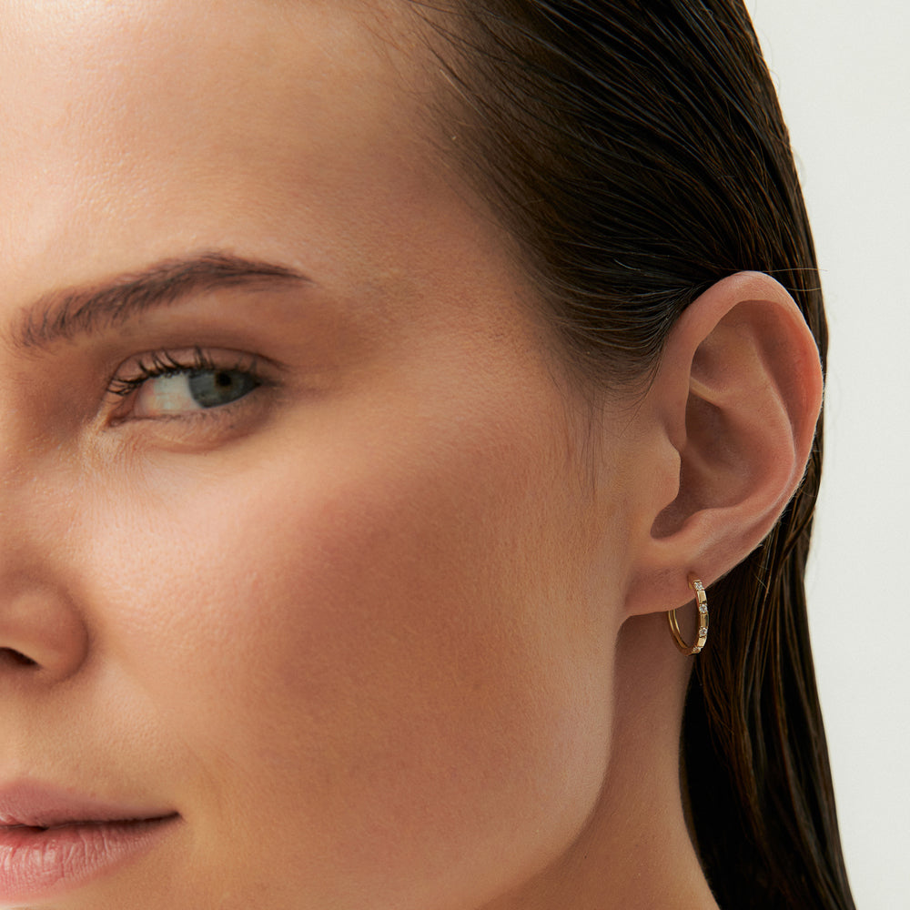OBFJ0109 - 14k Rose Dainty Diamond Hoop Earrings 3