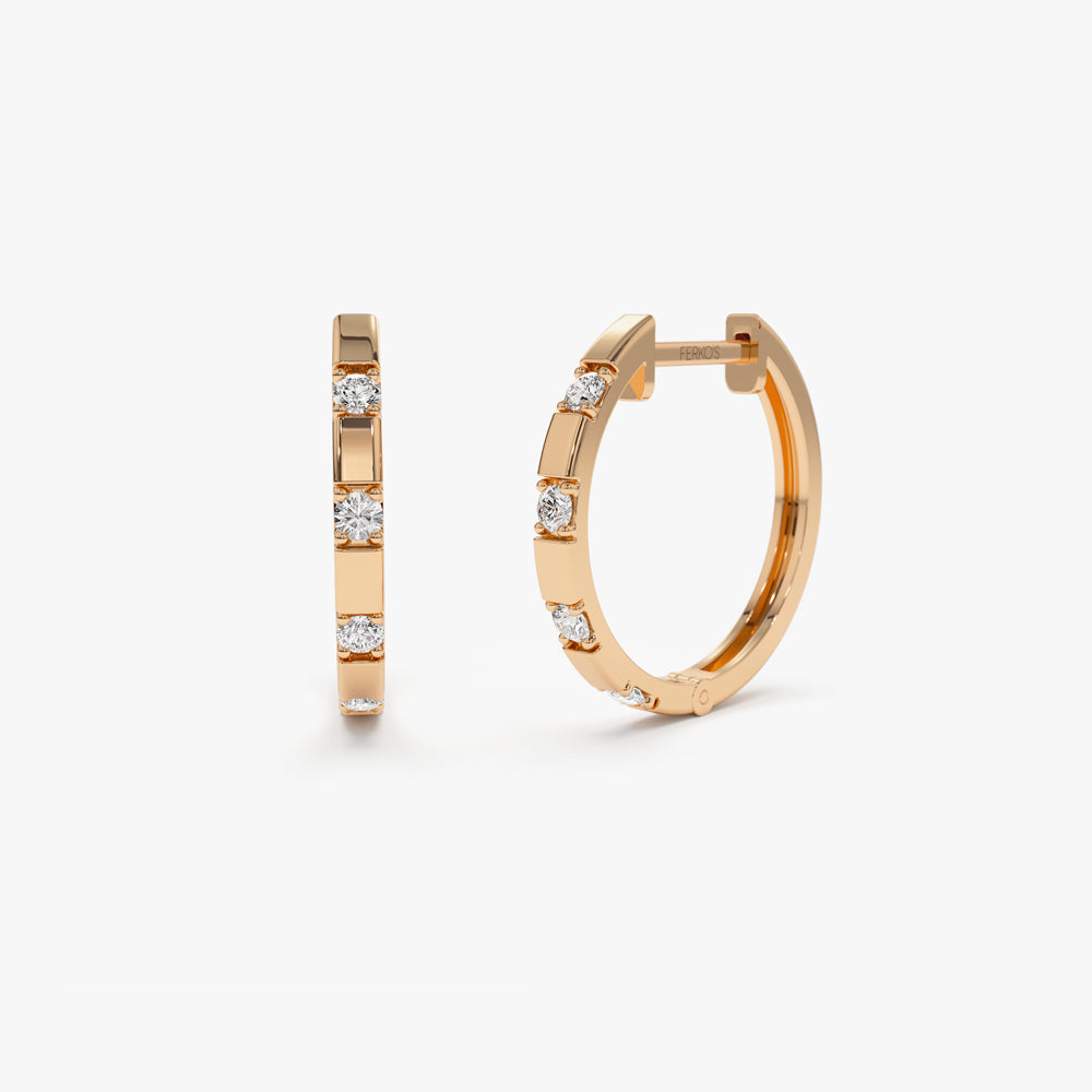 OBFJ2277 - 14k Dainty Diamond Hoop Earrings 5