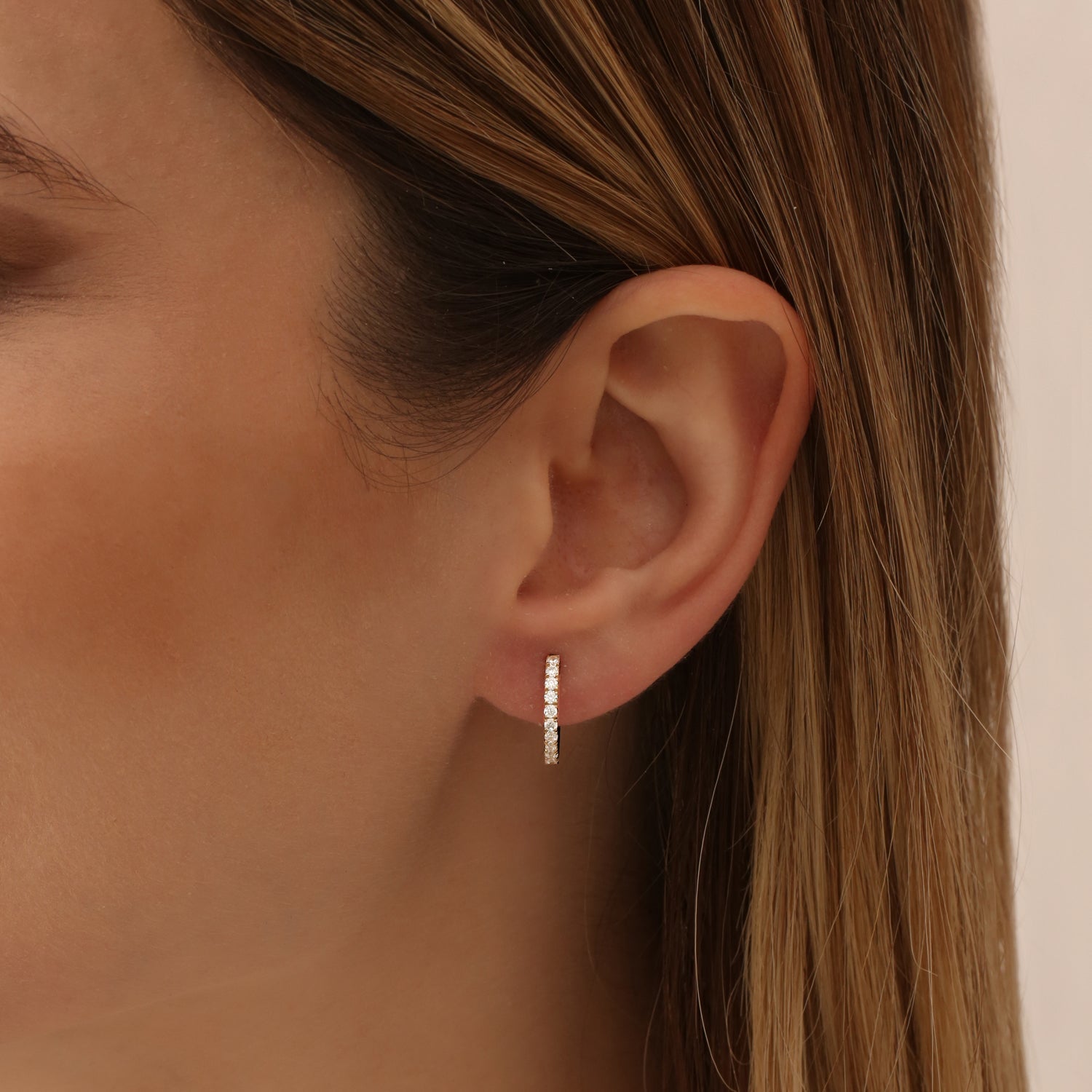 OBFJ1472 - 14k Diamond Huggies Earrings 16MM 2