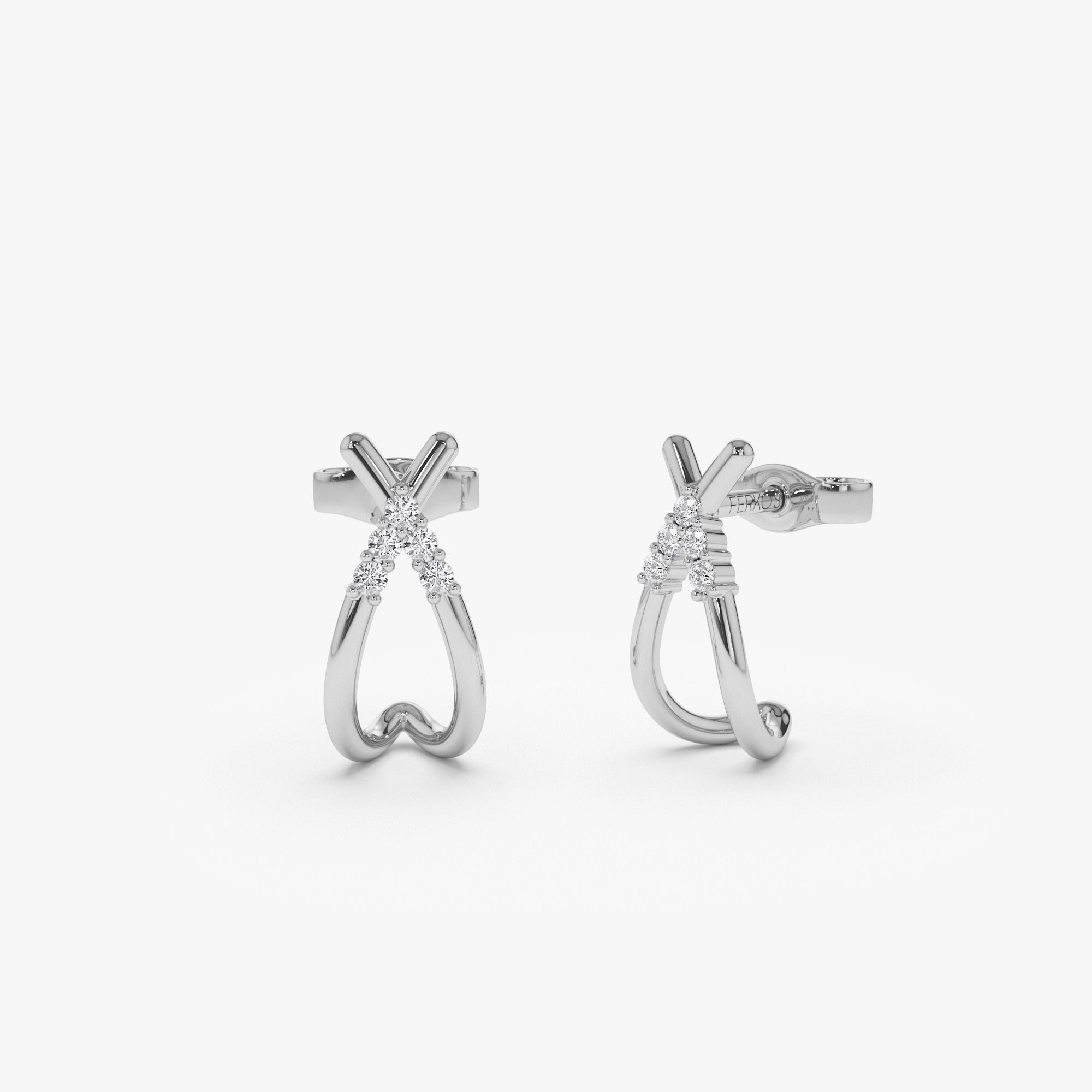 OBFJ1306 - 14k Criss Cross Half Hoop Diamond Stud 5