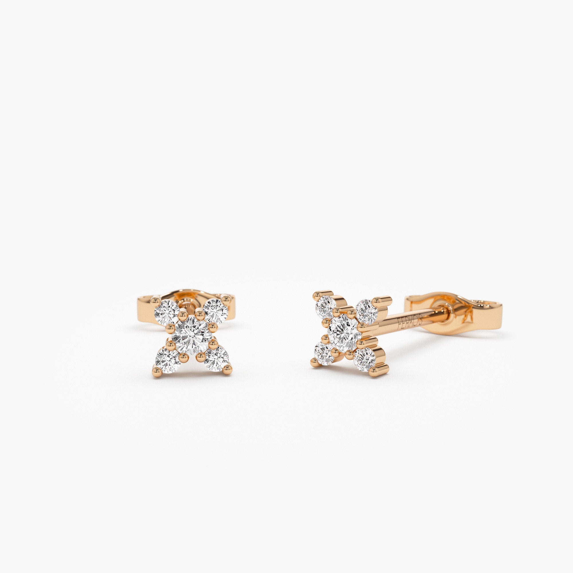 OBFJ1335 - 14K Gold Criss Cross X Diamond Earring Studs 5
