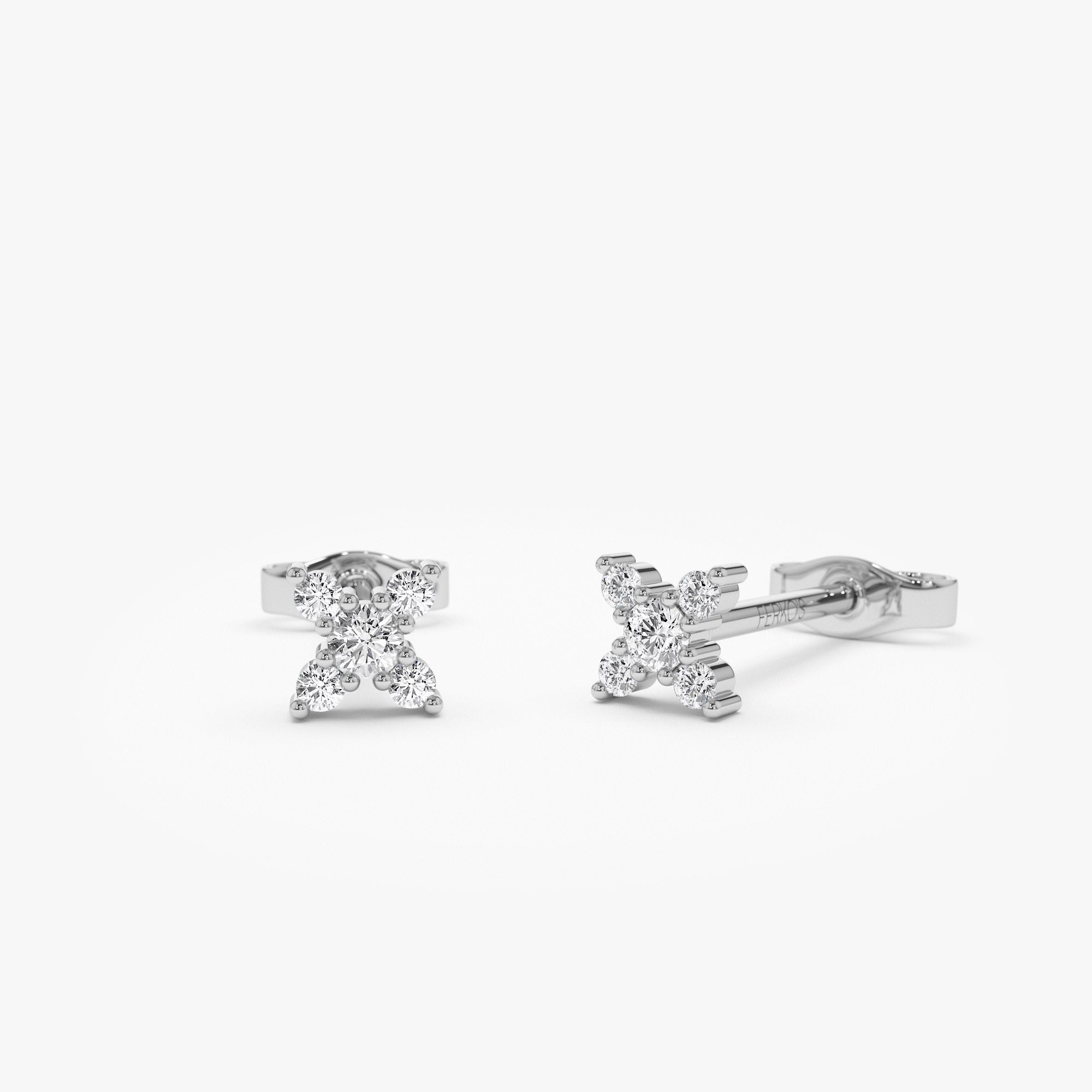 OBFJ1335 - 14K Gold Criss Cross X Diamond Earring Studs 6