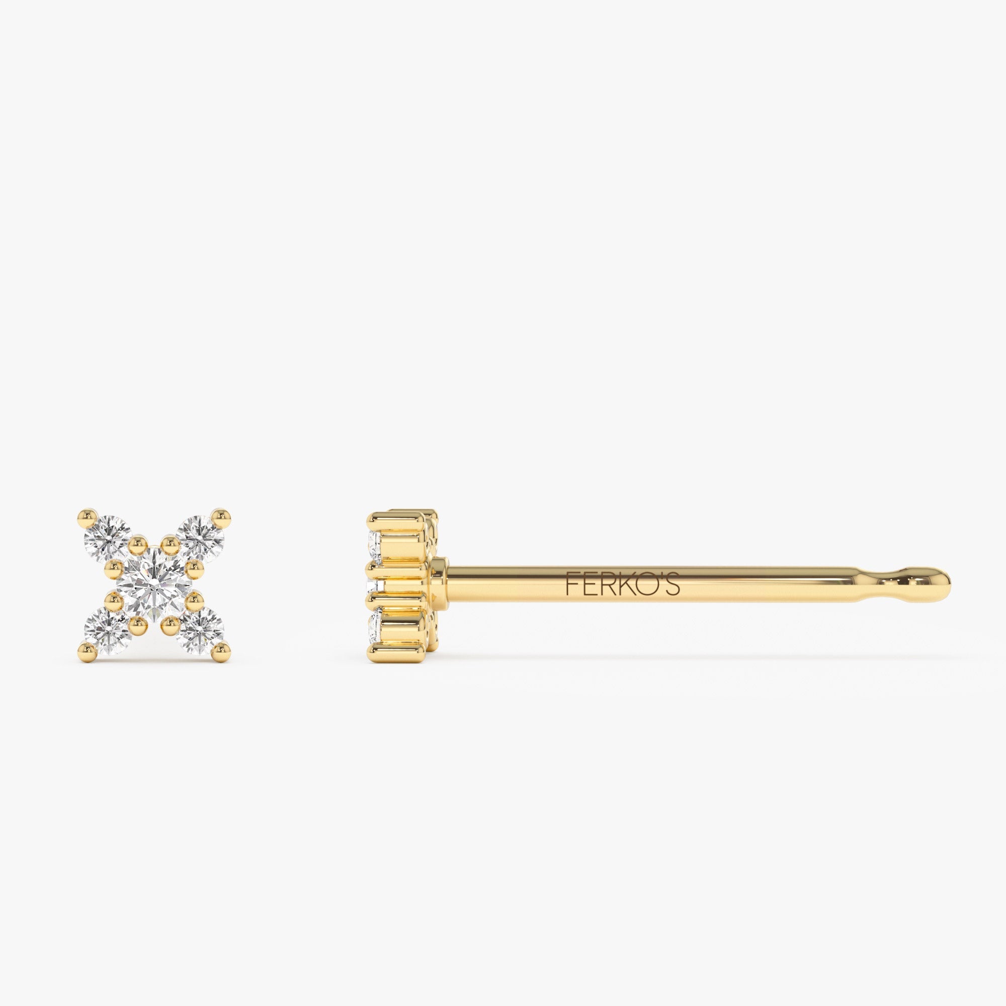 OBFJ1335 - 14K Gold Criss Cross X Diamond Earring Studs 7