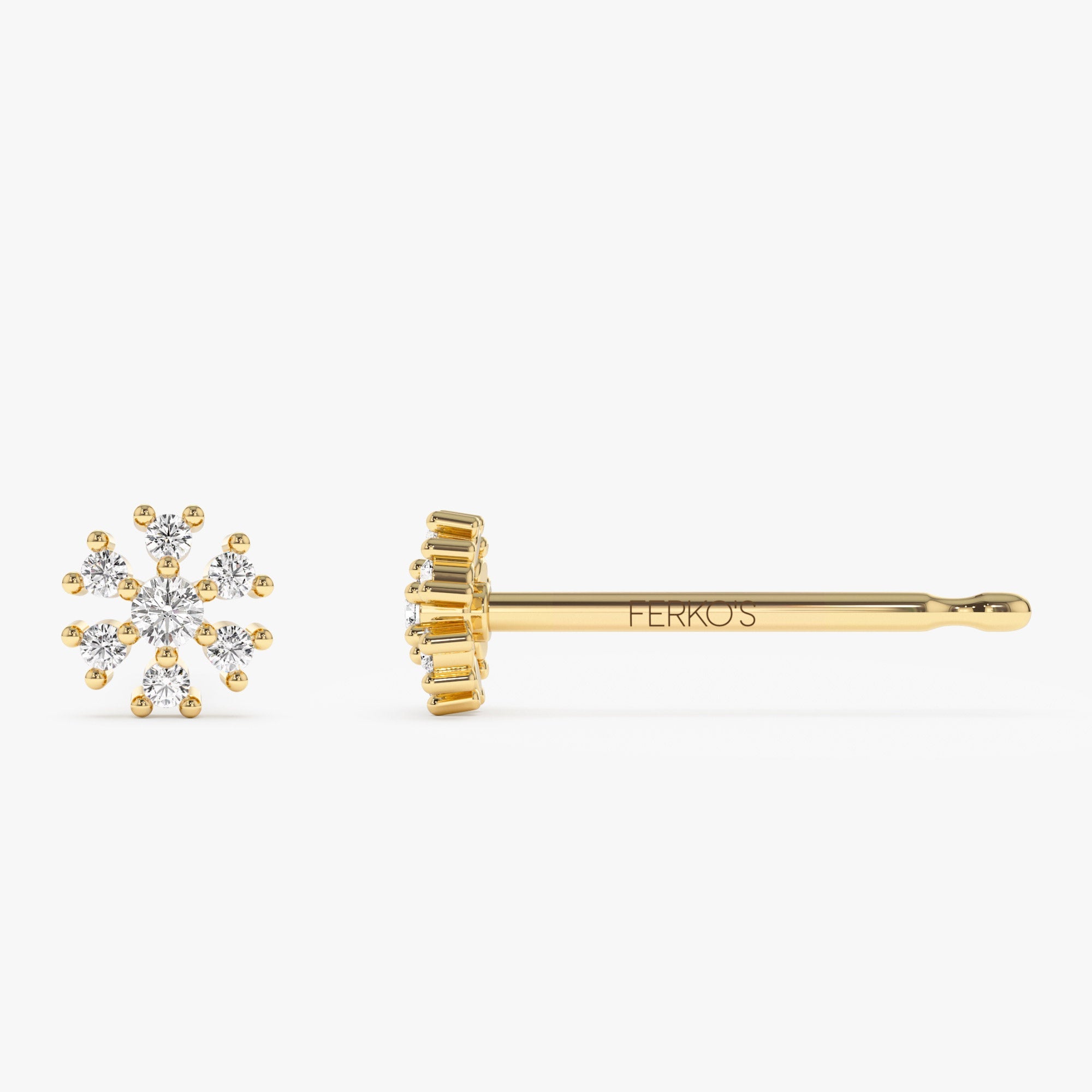 OBFJ1352 - 14K Petite Flower Design Diamond Stud Earrings 8