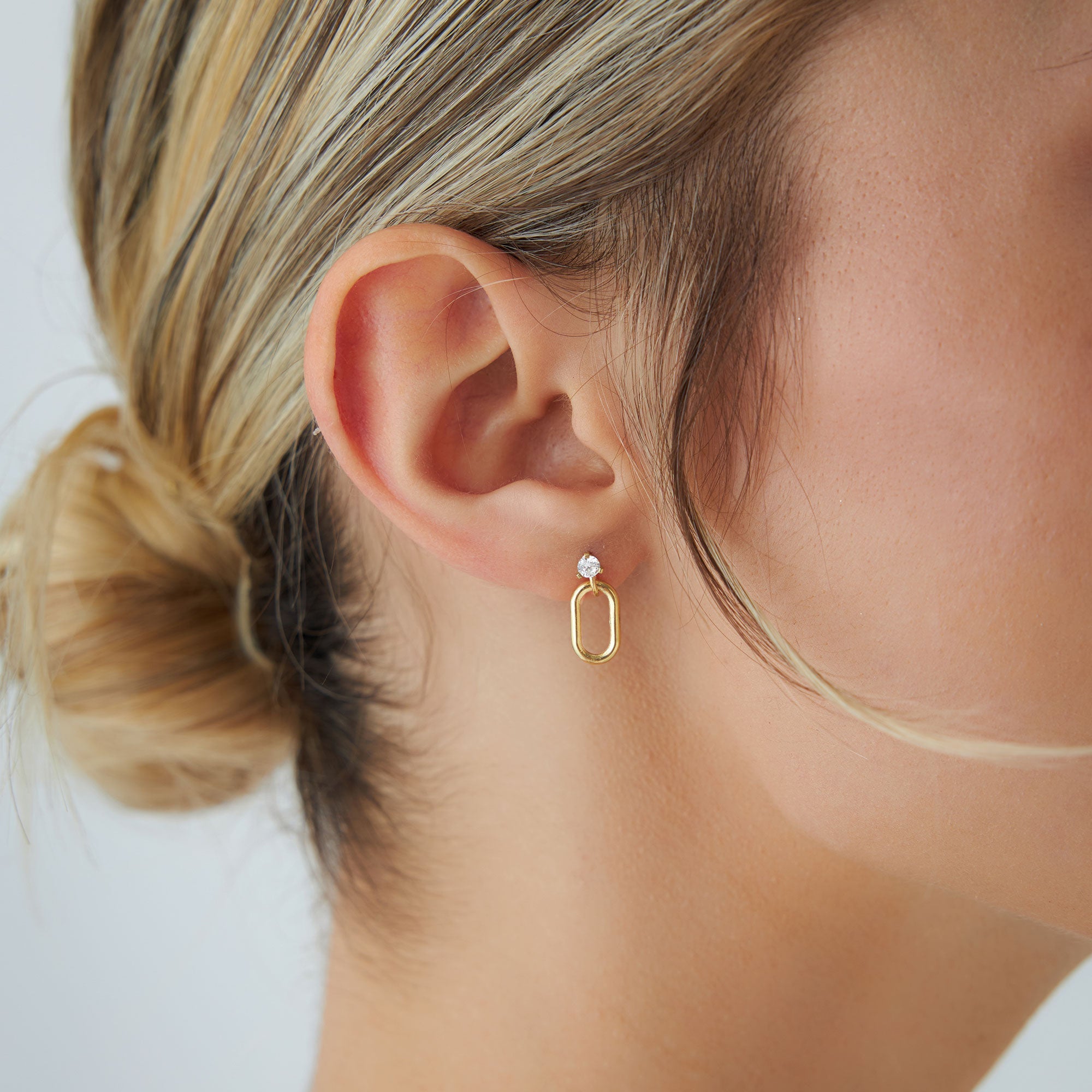 OBFJ1124 - 14k Dainty Dangline Oval Link Diamond Earrings 3