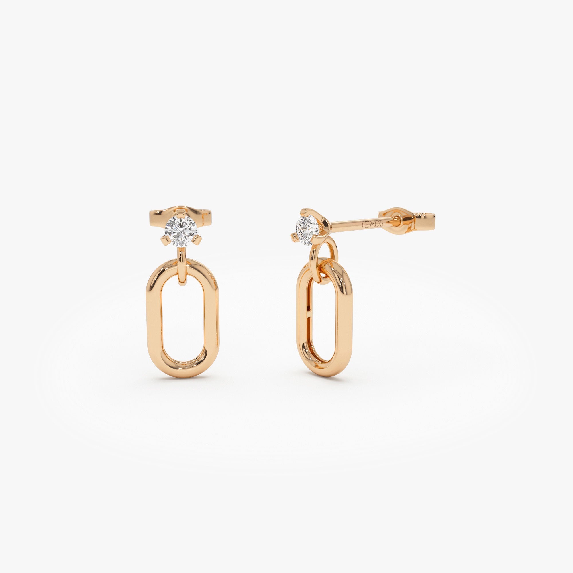 OBFJ1124 - 14k Dainty Dangline Oval Link Diamond Earrings 6