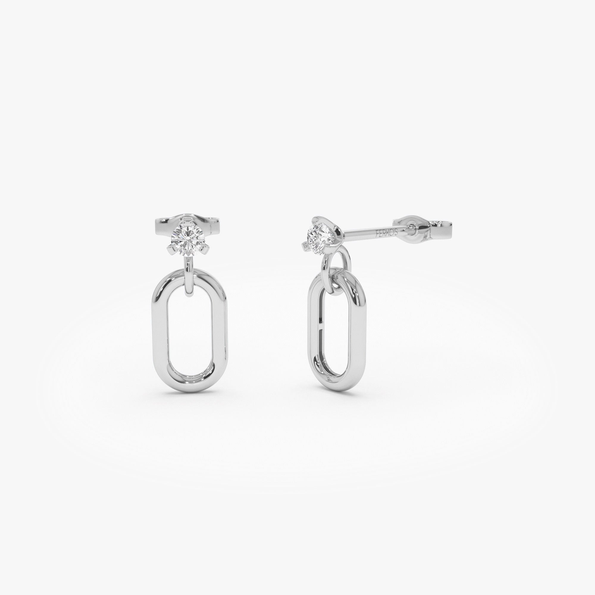 OBFJ1124 - 14k Dainty Dangline Oval Link Diamond Earrings 7
