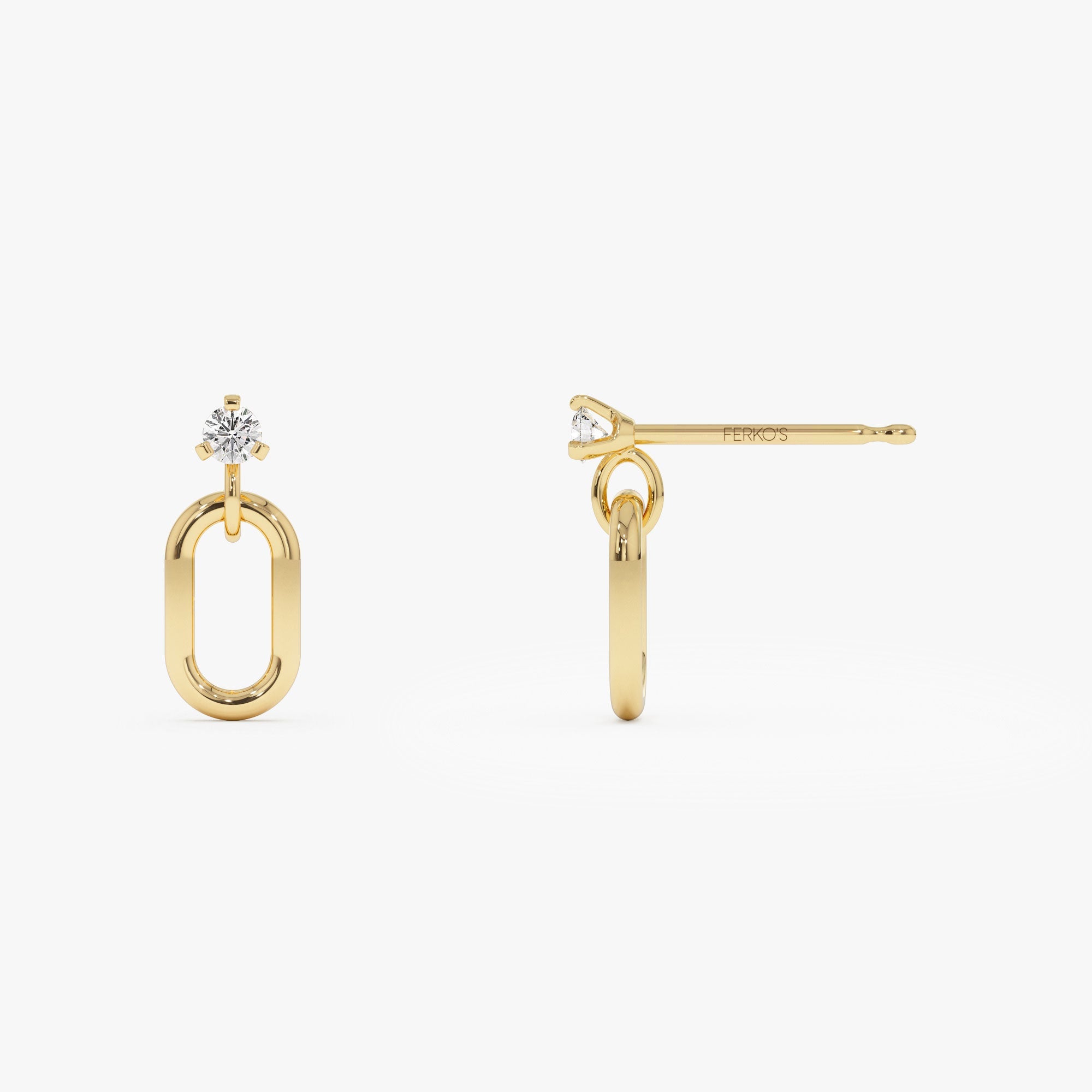 OBFJ1124 - 14k Dainty Dangline Oval Link Diamond Earrings 8