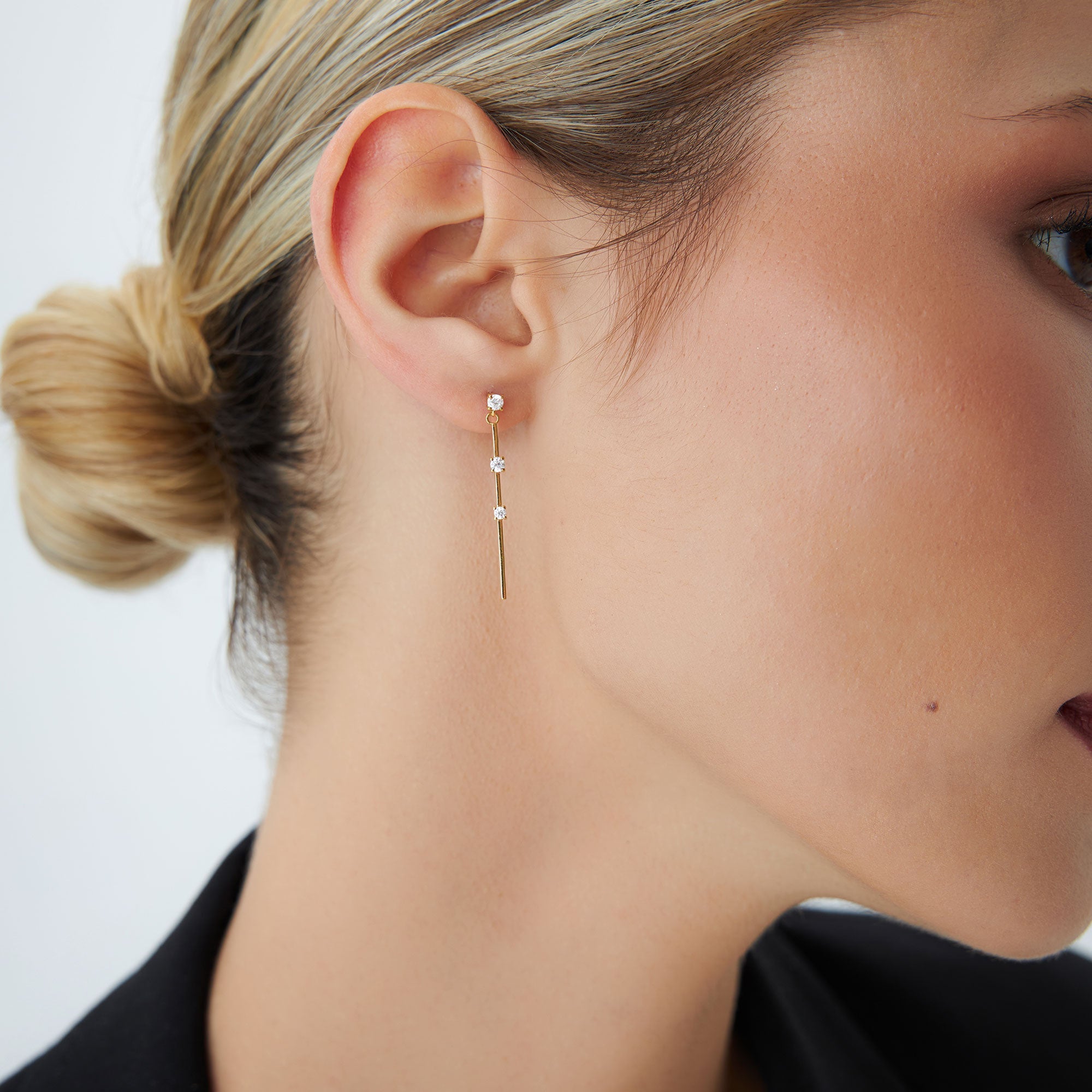 OBFJ1234 - 14K Linear Bar Triple Diamond Drop Earrings 3