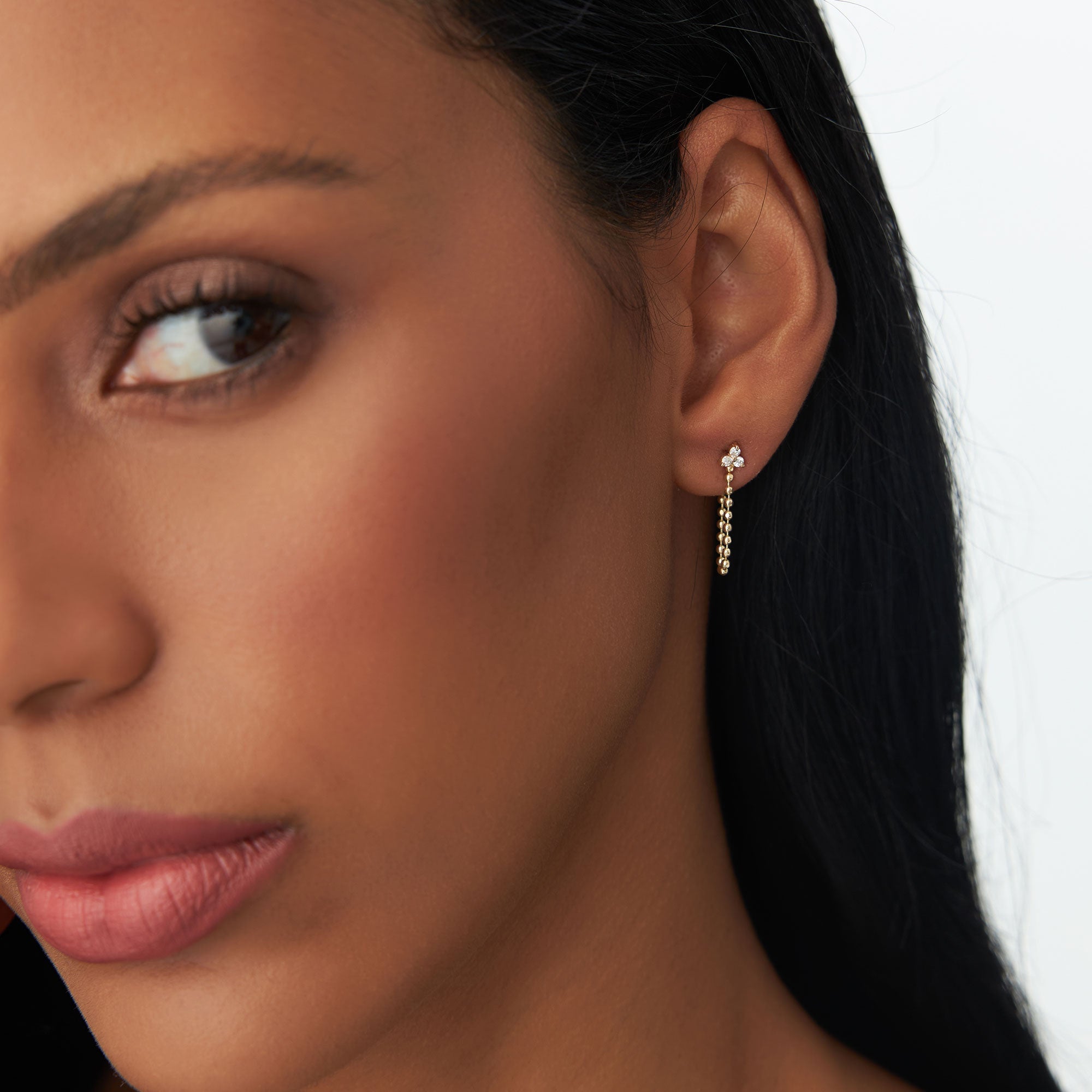 OBFJ0933 - 14k Trio Diamond Beaded Dangling Earrings 2