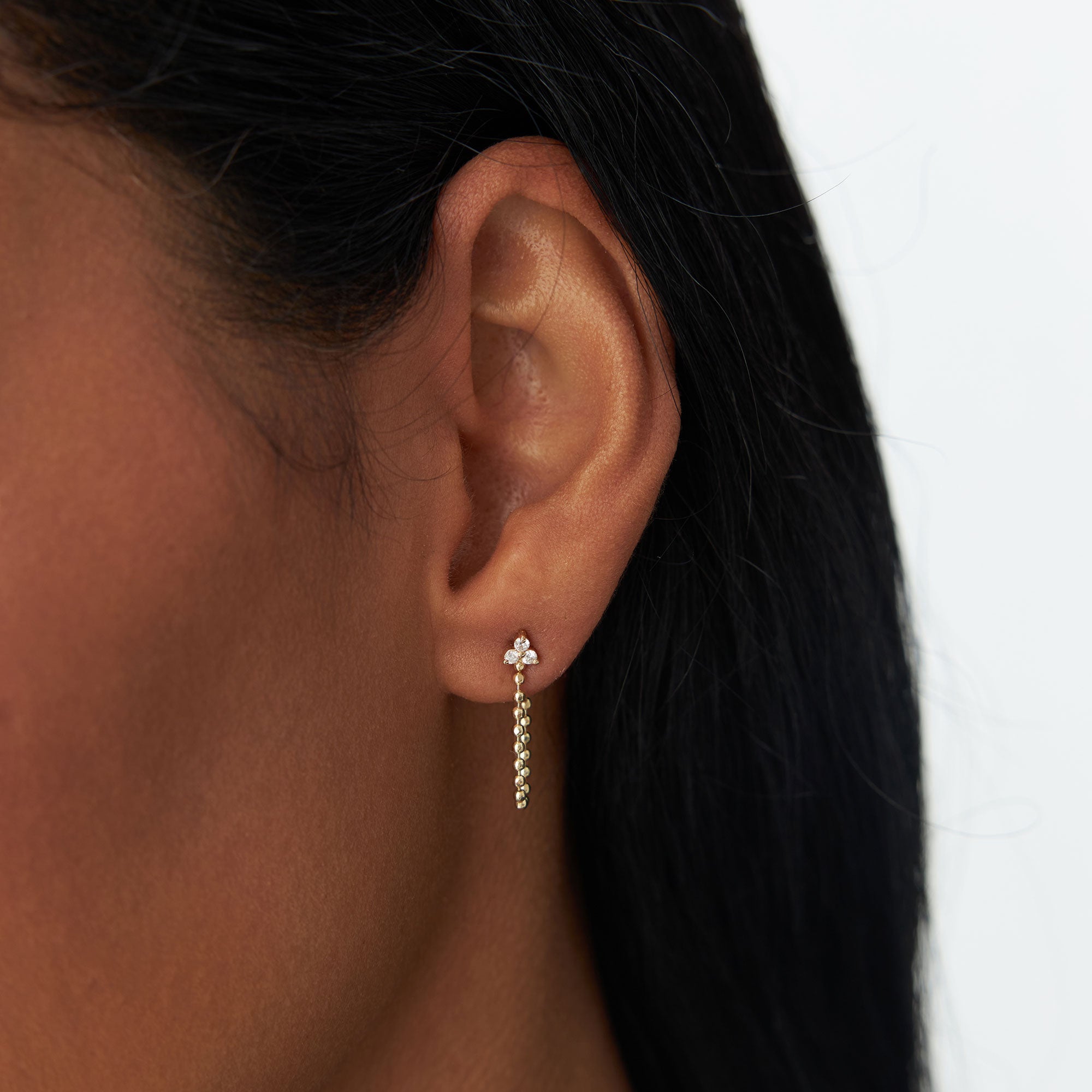 OBFJ0933 - 14k Trio Diamond Beaded Dangling Earrings 3