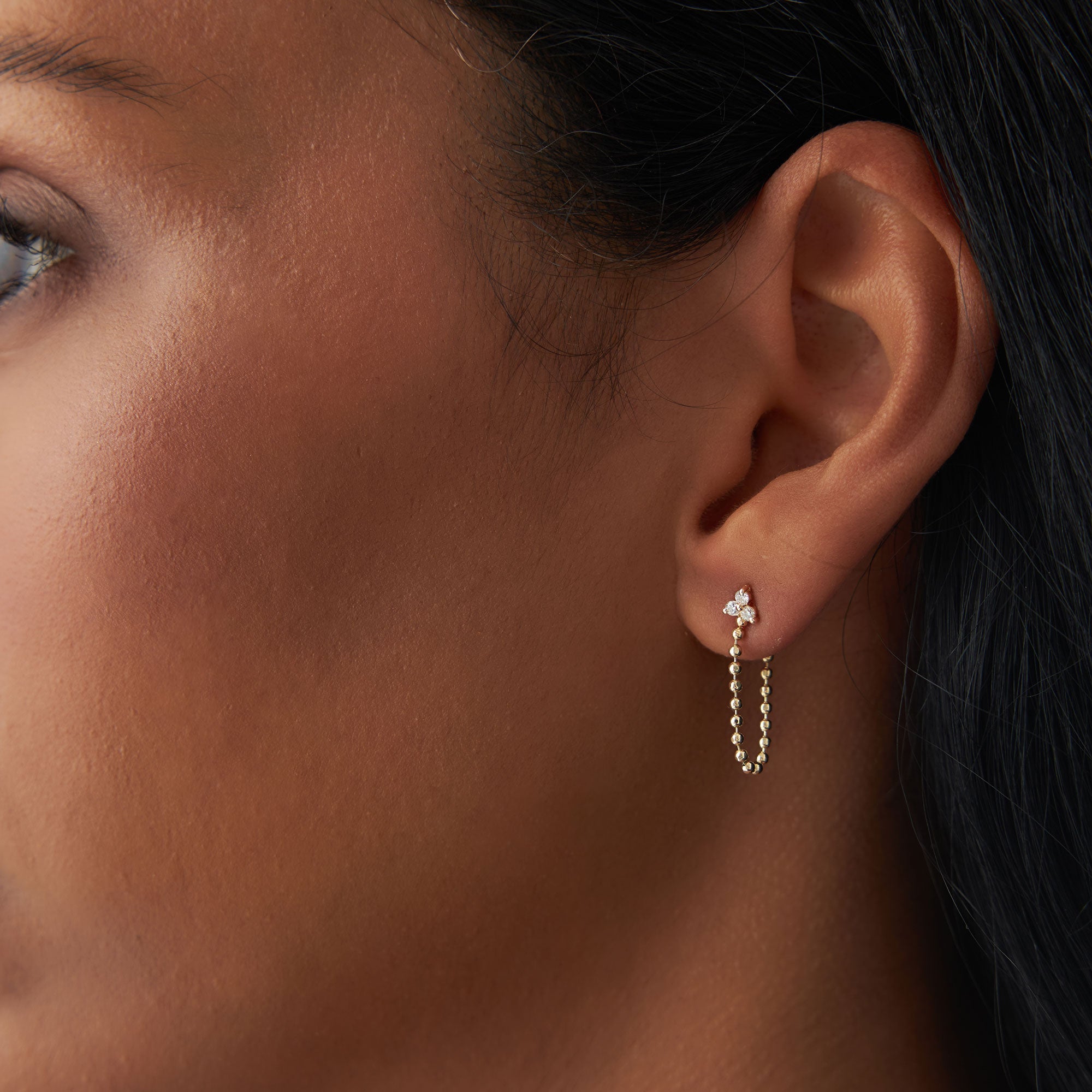 OBFJ0933 - 14k Trio Diamond Beaded Dangling Earrings 4