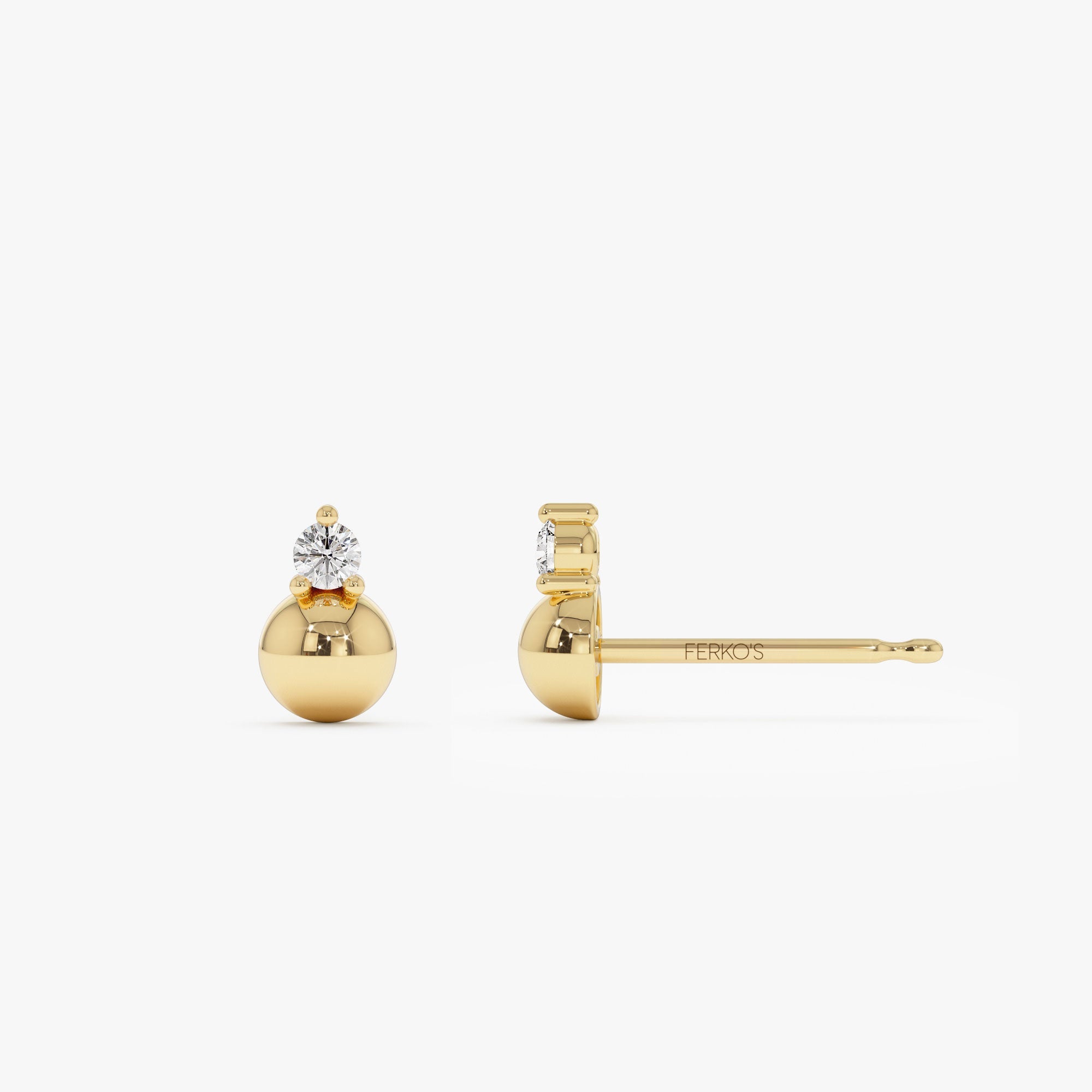 OBFJ1208 - 14K Gold Diamond Ball Studs 8
