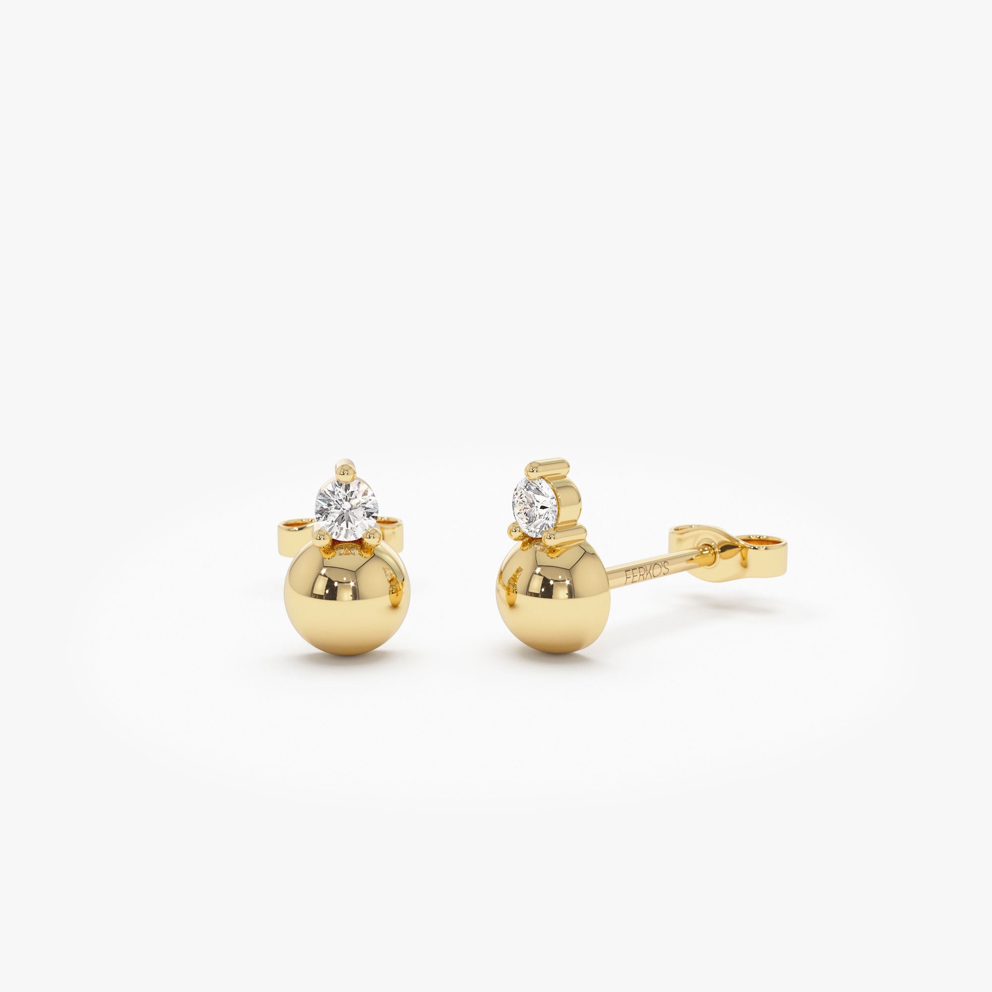 OBFJ1208 - 14K Gold Diamond Ball Studs 1