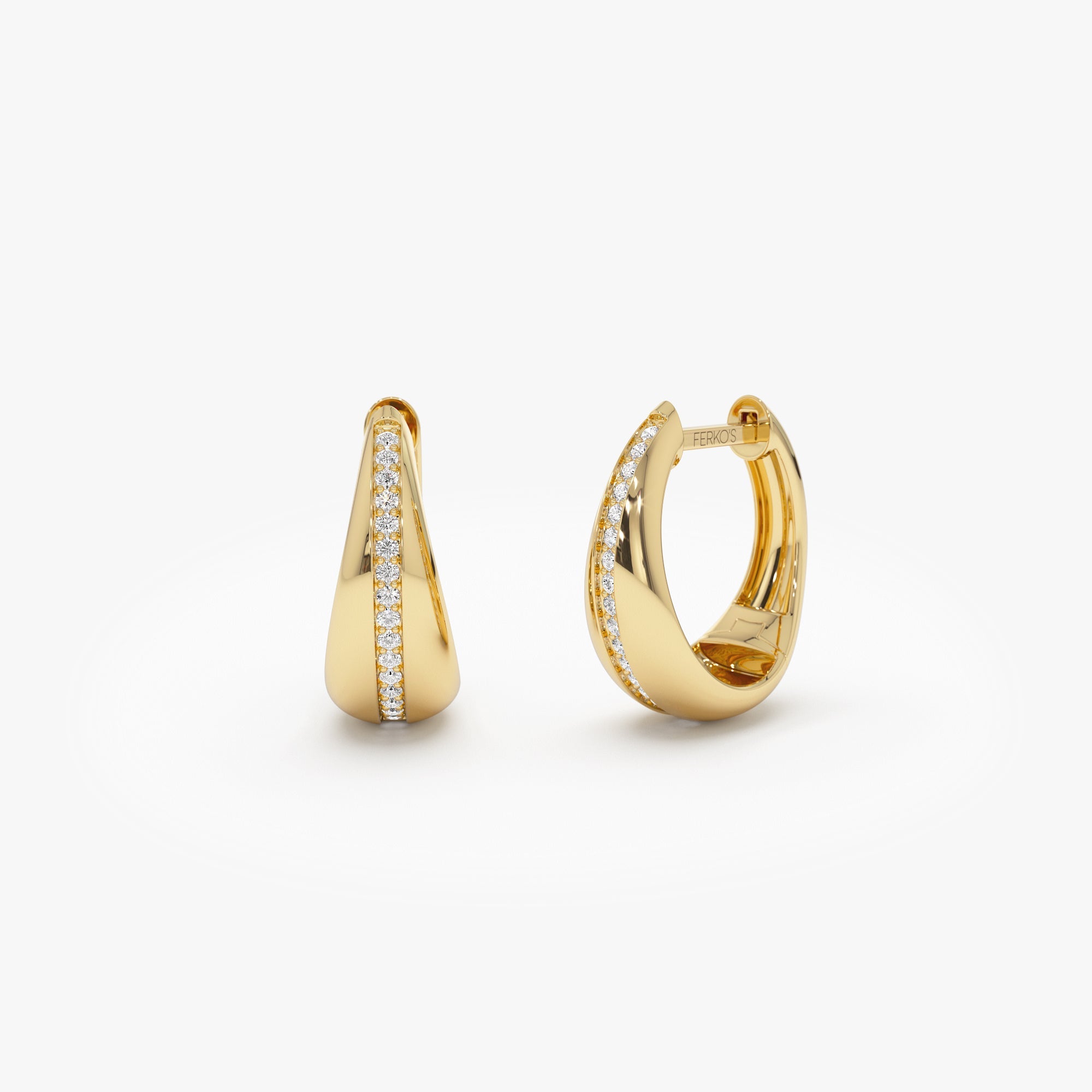OBFJ1121 - 14k Gold Teardrop Diamond Hoop Earrings 1