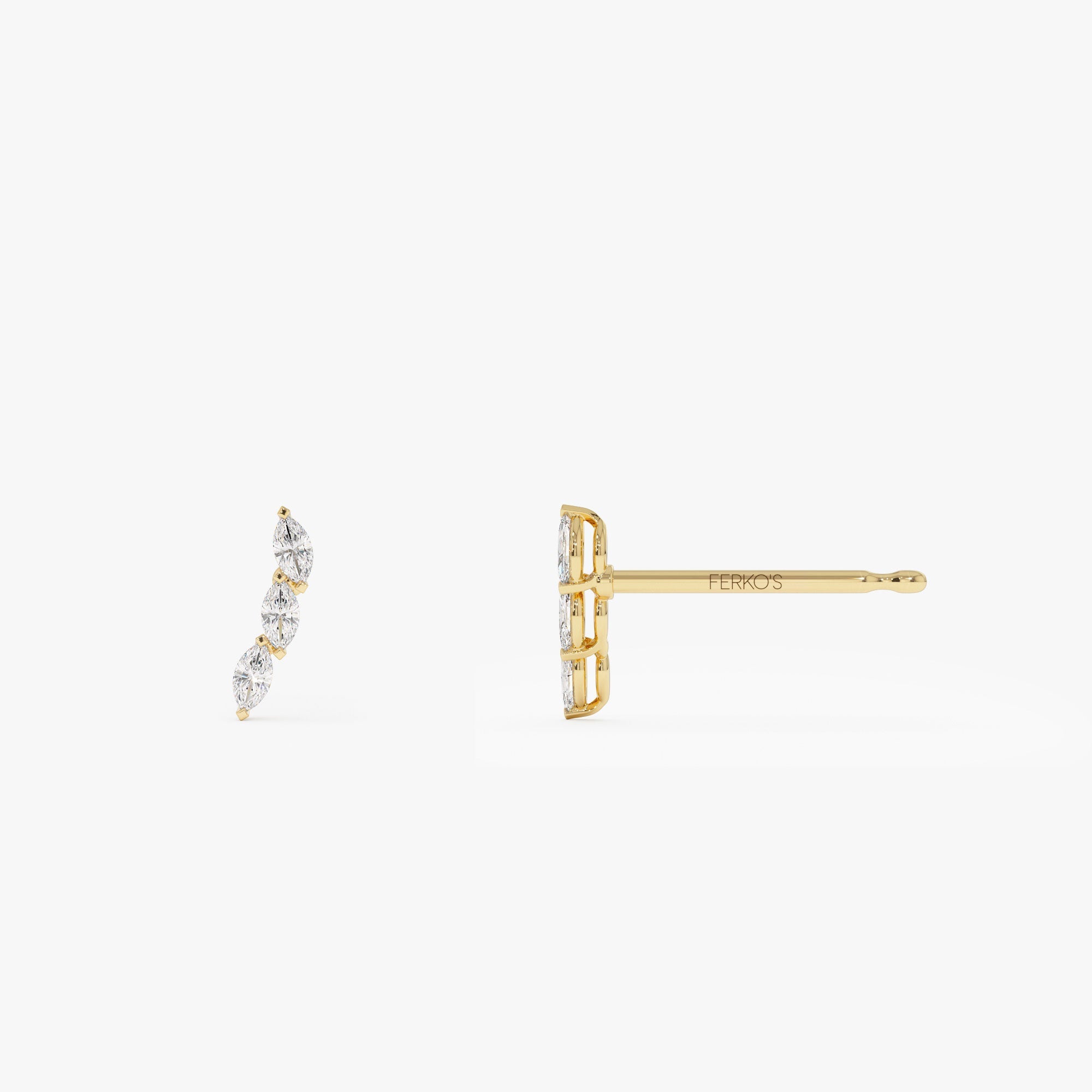 OBFJ1193 - 14k Three Stone Marquise Shaped Diamond Studs 7