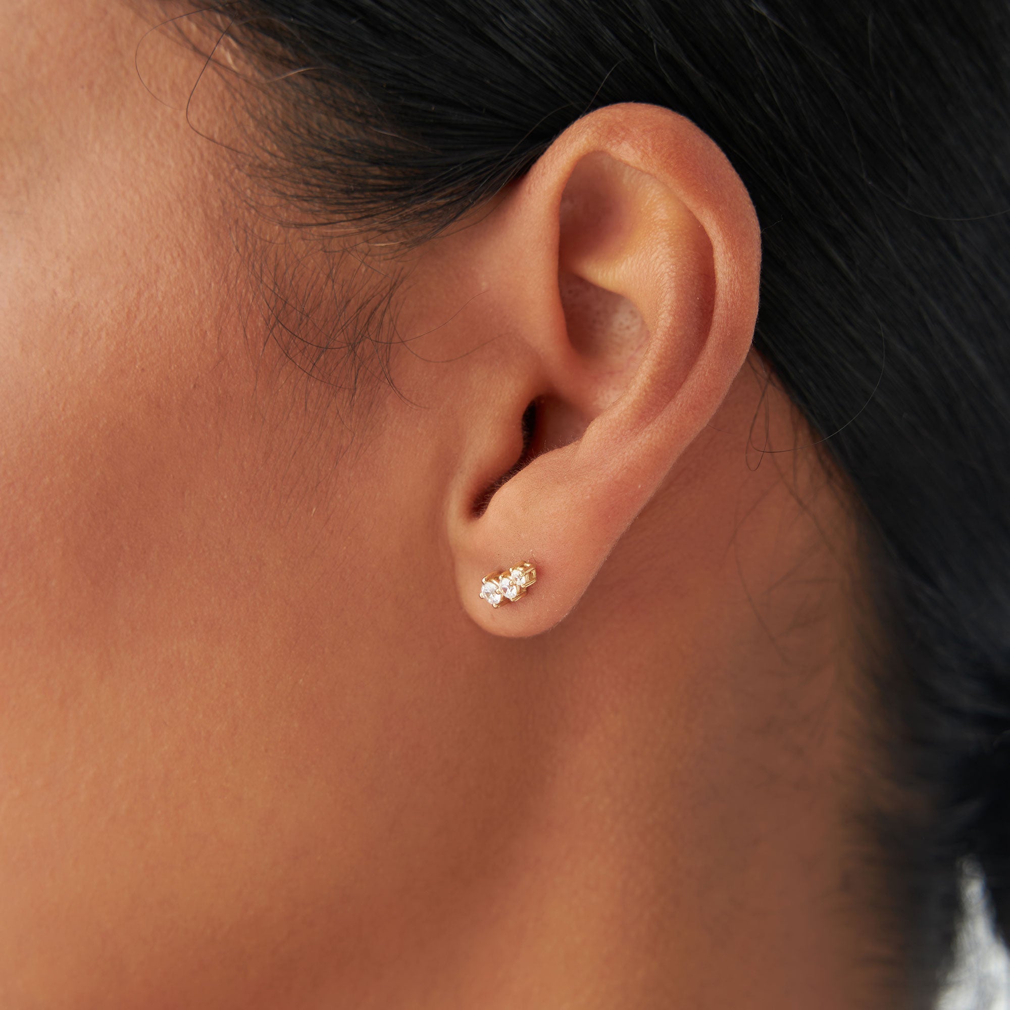 OBFJ1192 - 14k Three Stone Brilliant Diamond Studs 0.35 ctw 3