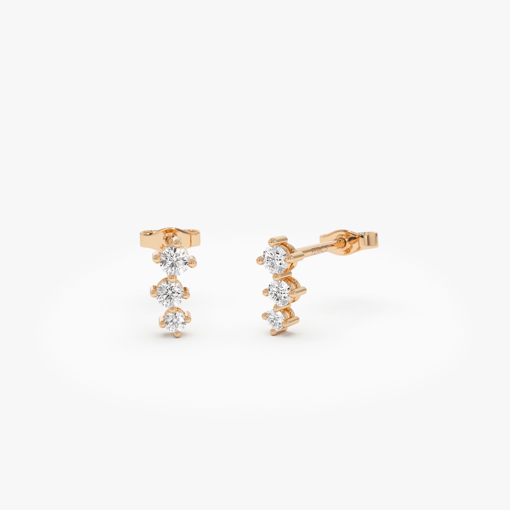OBFJ1192 - 14k Three Stone Brilliant Diamond Studs 0.35 ctw 5