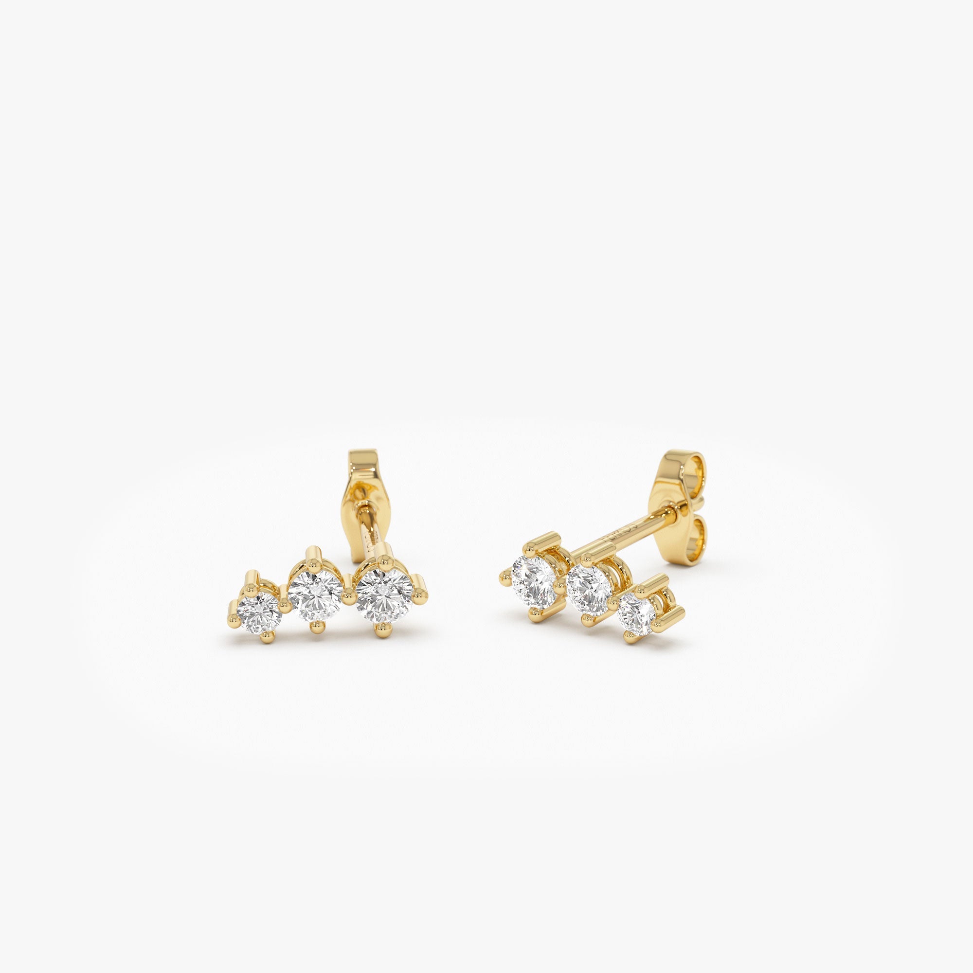 OBFJ1192 - 14k Three Stone Brilliant Diamond Studs 0.35 ctw 7