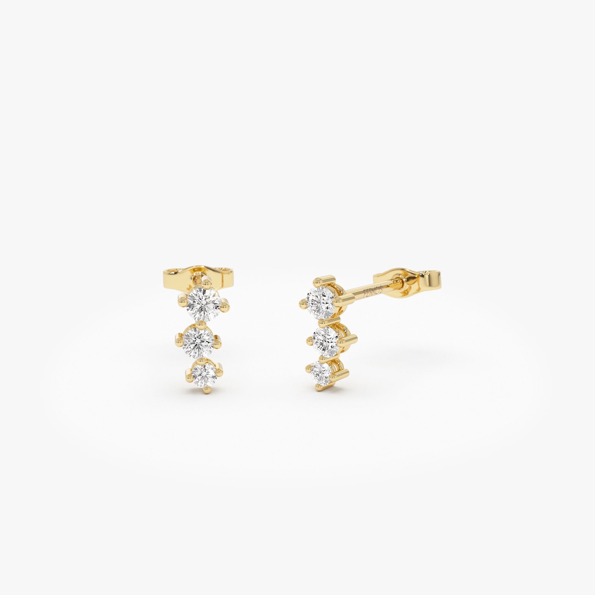 OBFJ1192 - 14k Three Stone Brilliant Diamond Studs 0.35 ctw 1