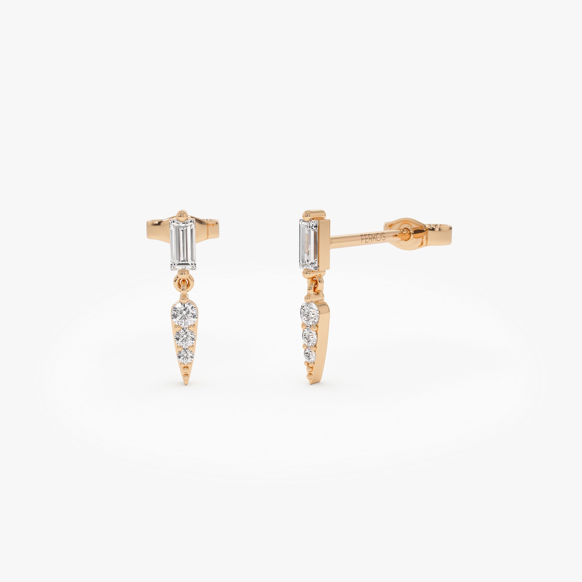 OBFJ1151 - 14k Baguette & Round Diamond Dangle Spike Earrings 6