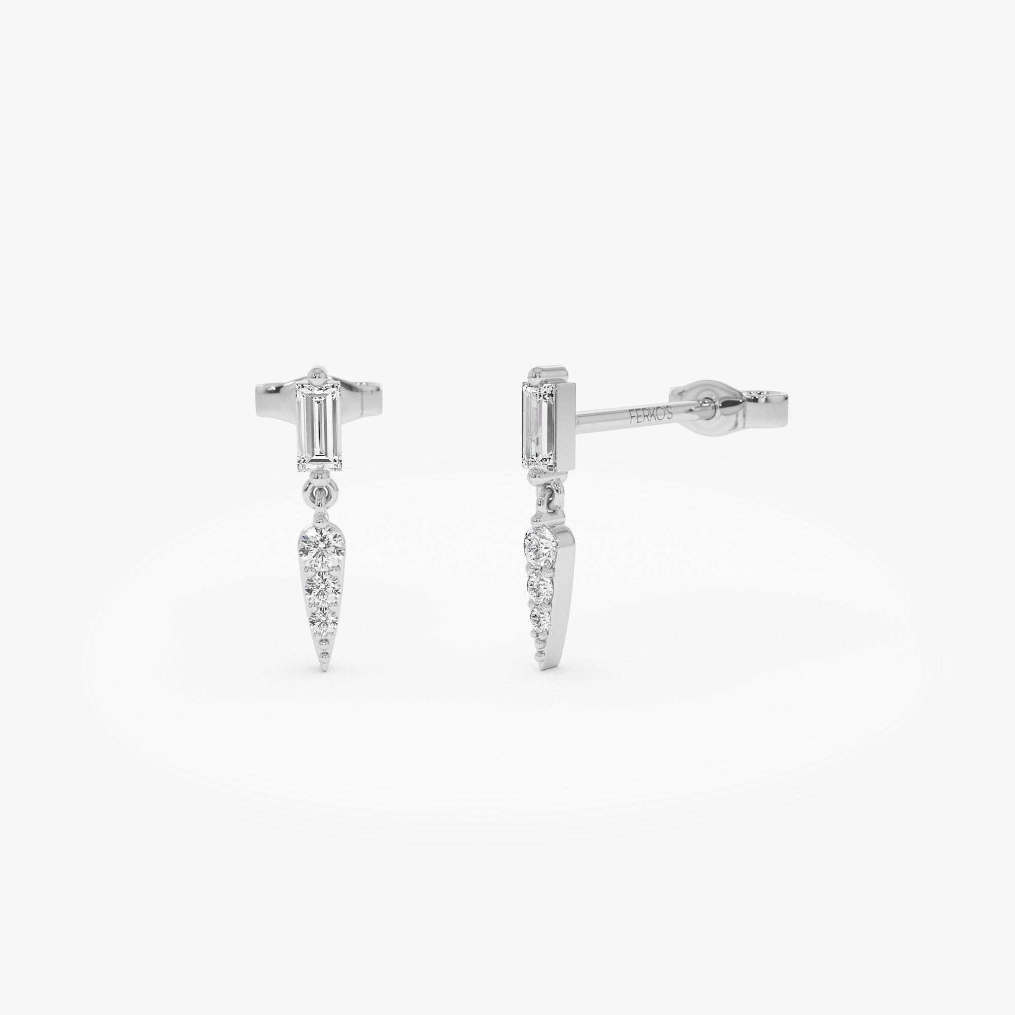 OBFJ1151 - 14k Baguette & Round Diamond Dangle Spike Earrings 7