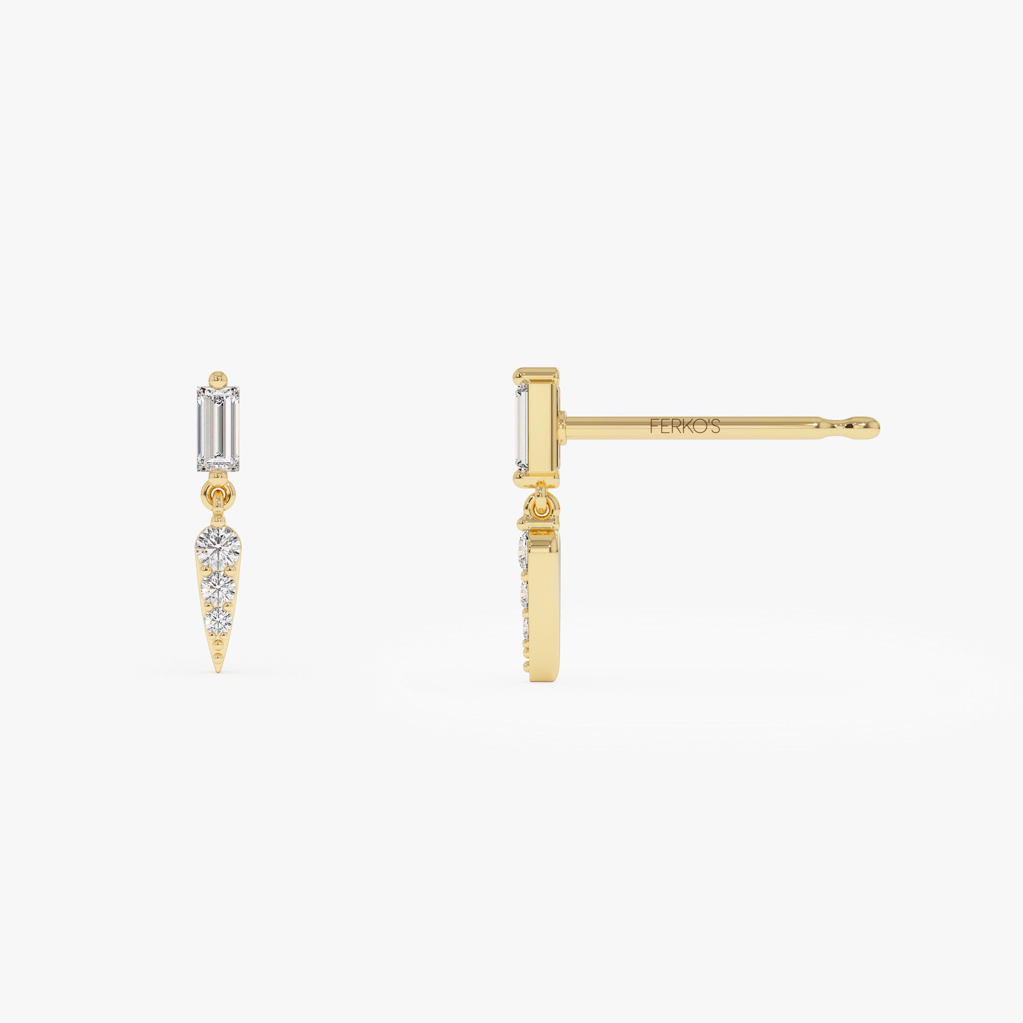 OBFJ1151 - 14k Baguette & Round Diamond Dangle Spike Earrings 8