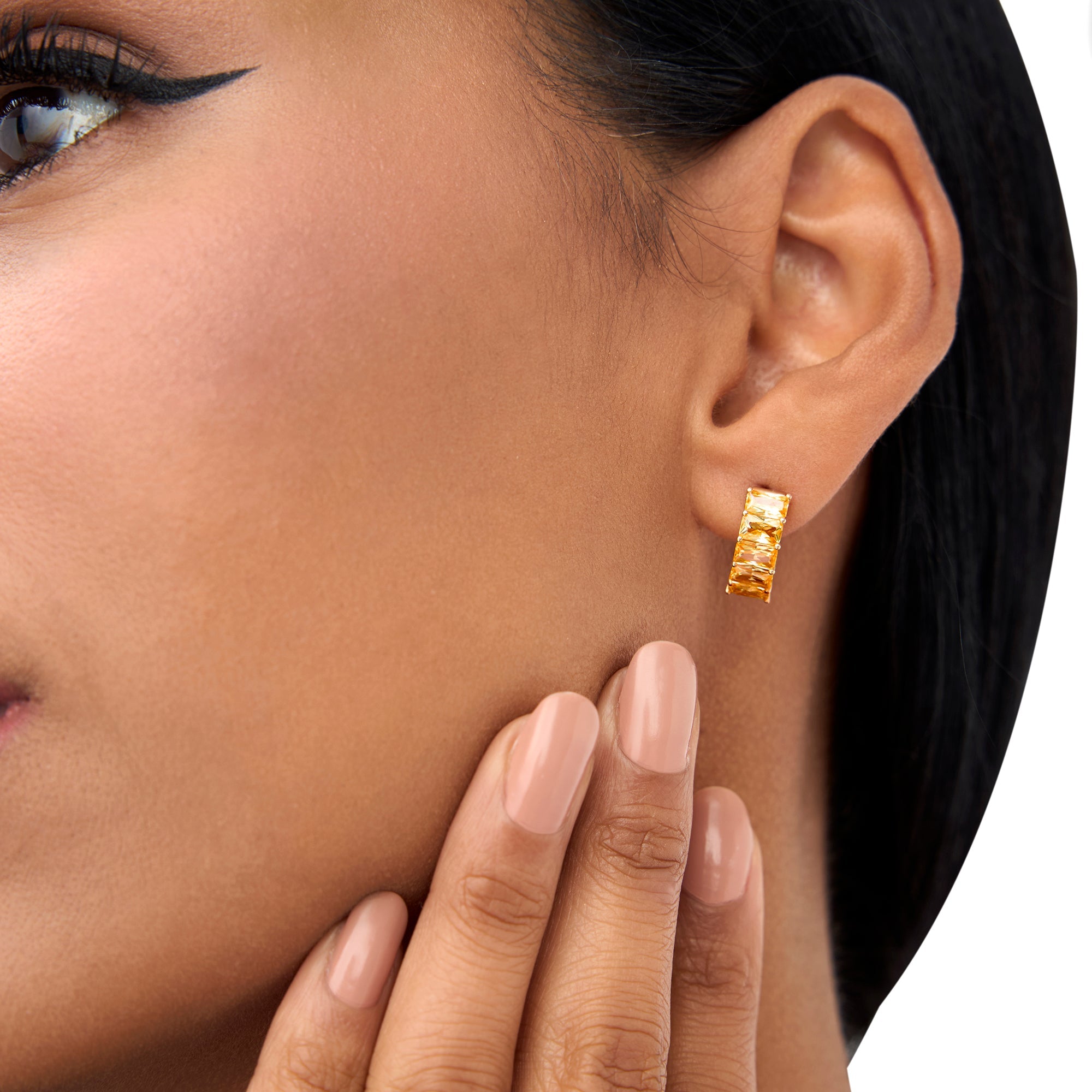 OBFJ0805 - 14K Emerald Cut Citrine Half Hoop Earrings 4