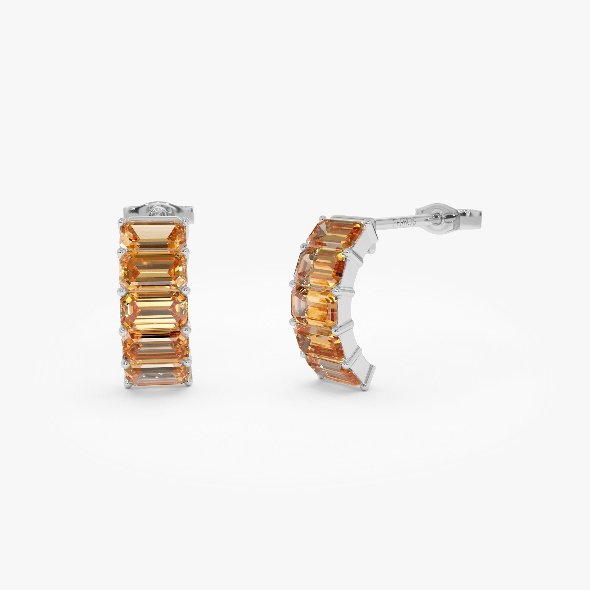 OBFJ0805 - 14K Emerald Cut Citrine Half Hoop Earrings 6