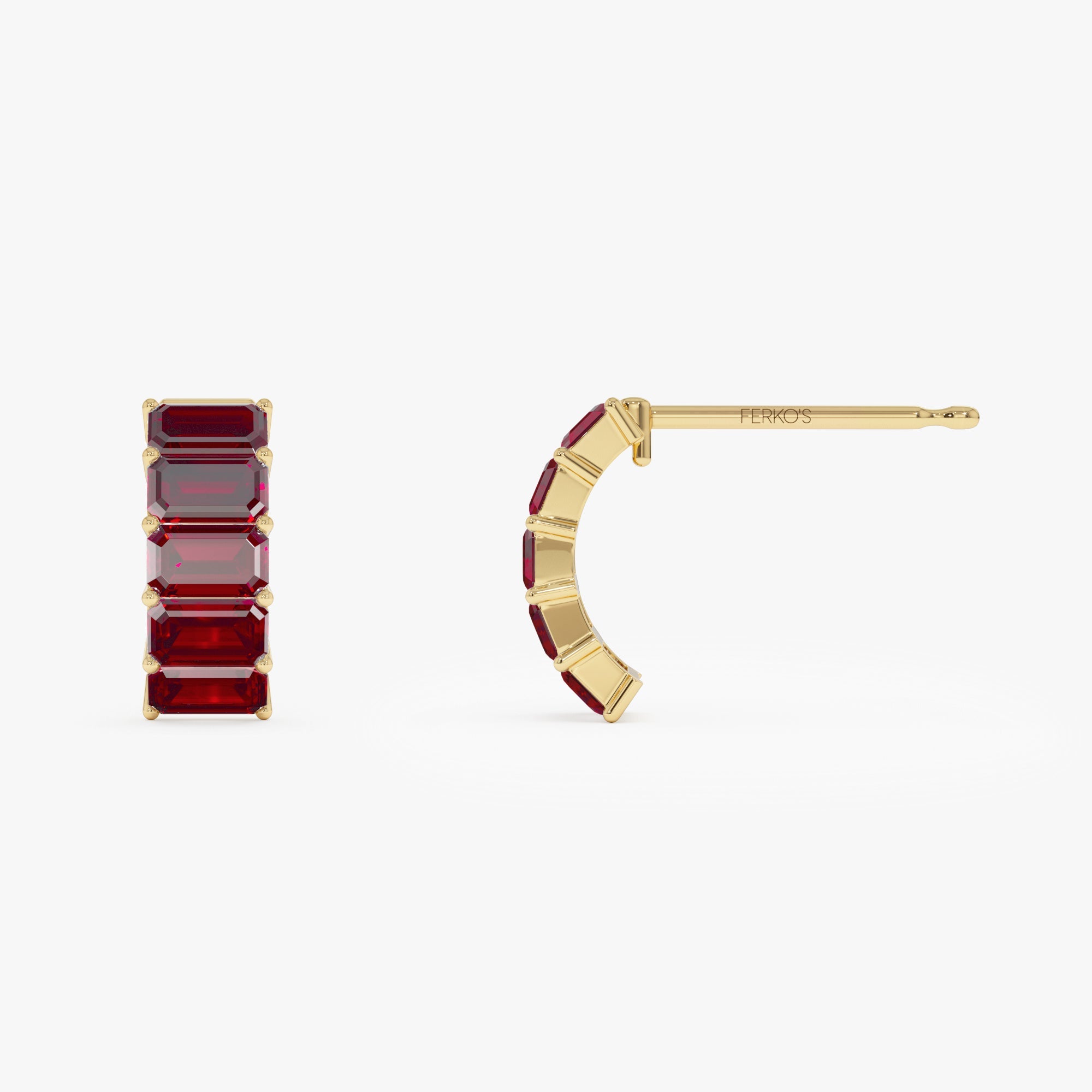 OBFJ0801 - 14K Emerald Cut Garnet Half Hoop Earrings 5