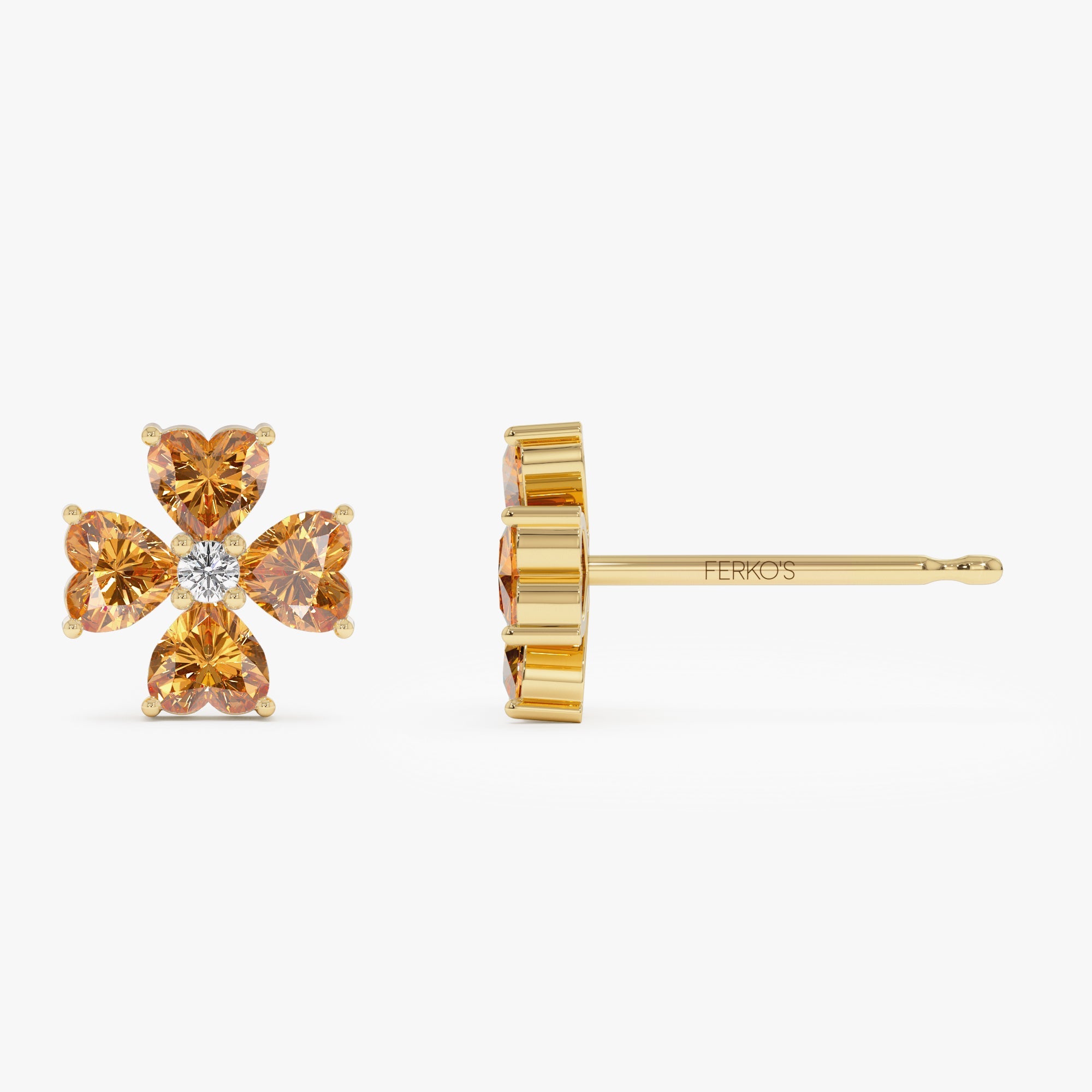 OBFJ0798 - 14k Citrine Four Leaf Clover Studs 7