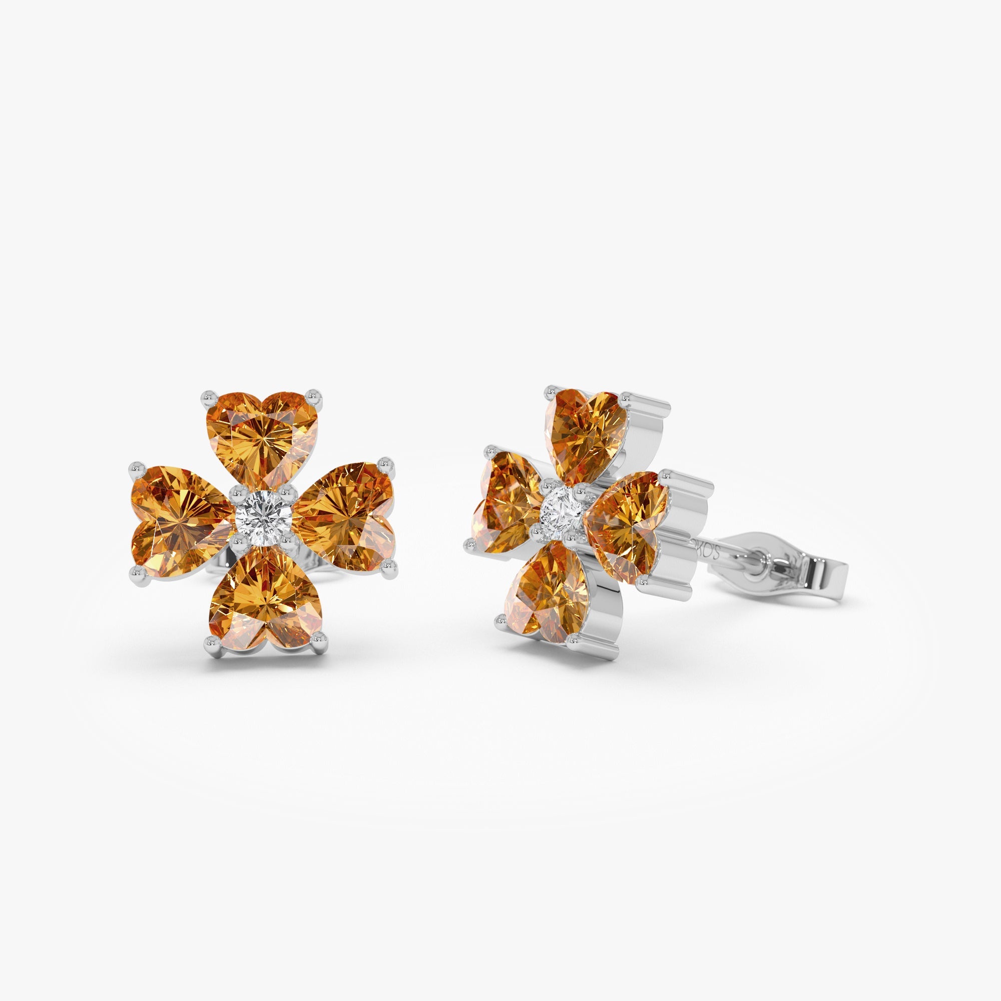 OBFJ0798 - 14k Citrine Four Leaf Clover Studs 6