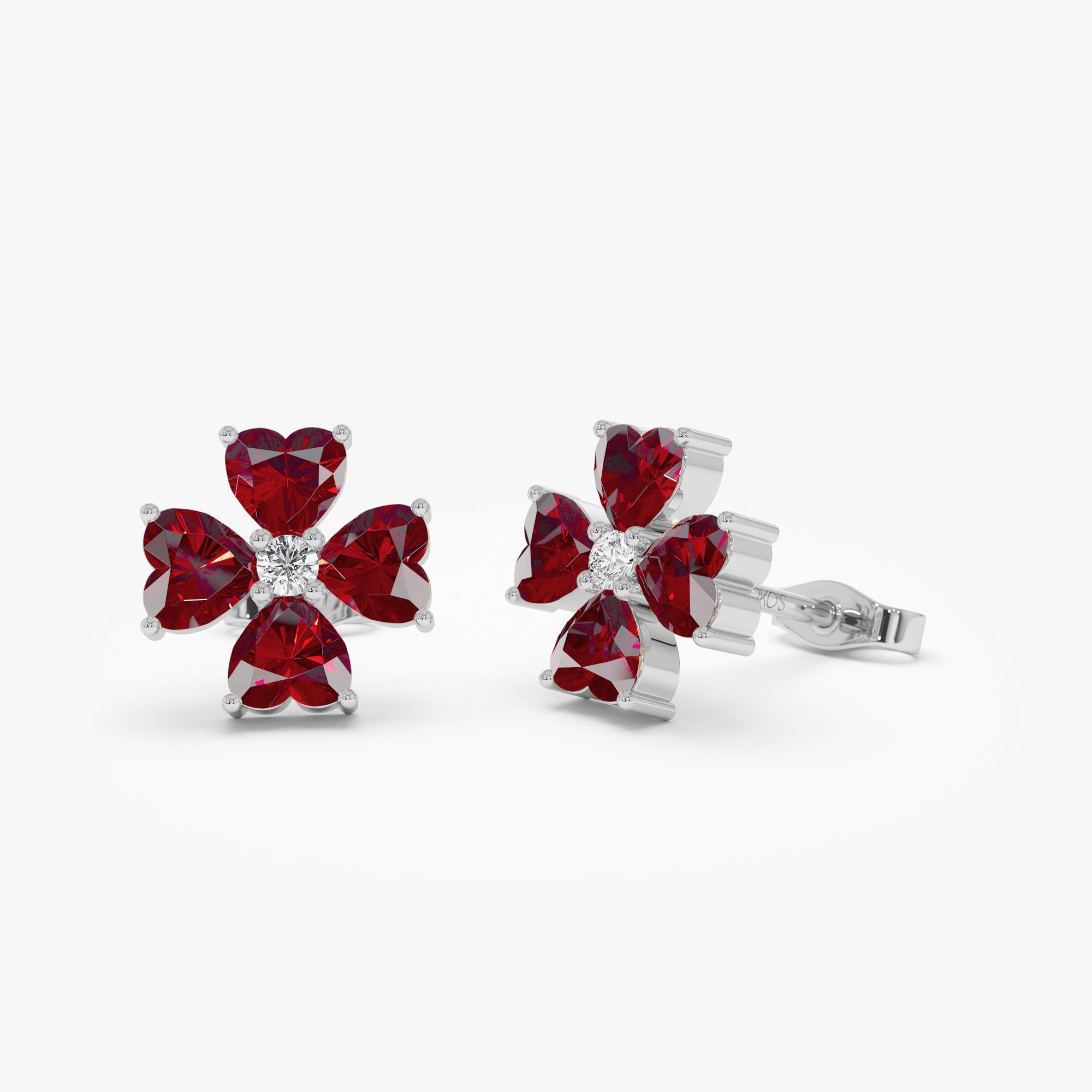 OBFJ0796 - 14k Garnet Four Leaf Clover Studs 5