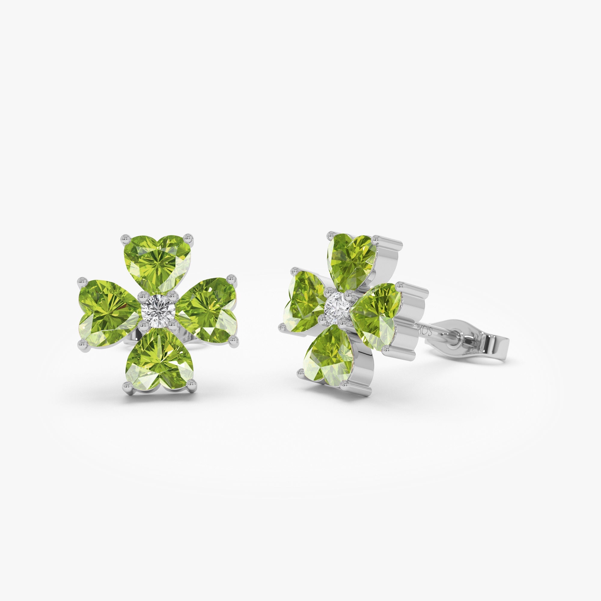 OBFJ0797 - 14k Peridot Four Leaf Clover Studs 4