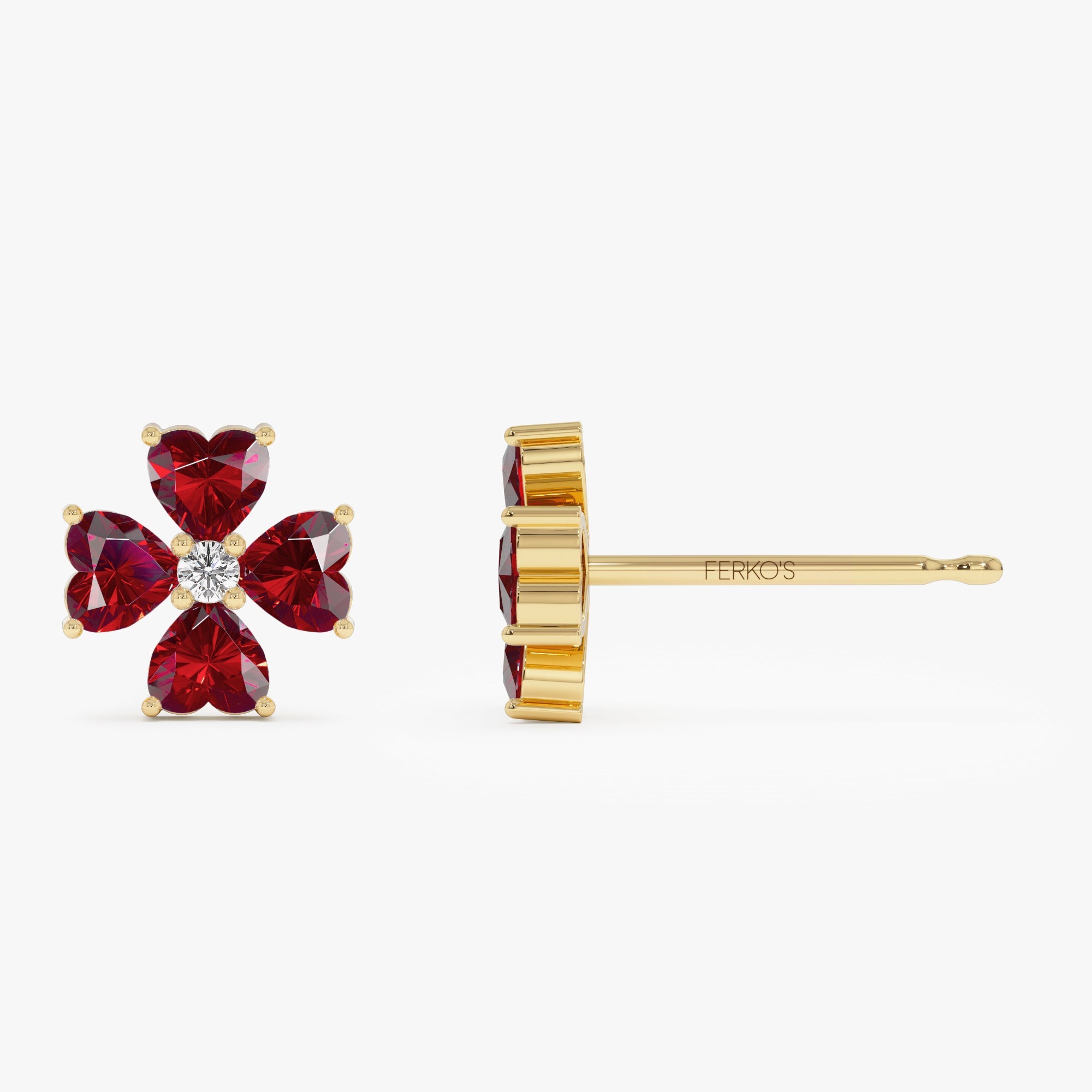OBFJ0796 - 14k Garnet Four Leaf Clover Studs 6