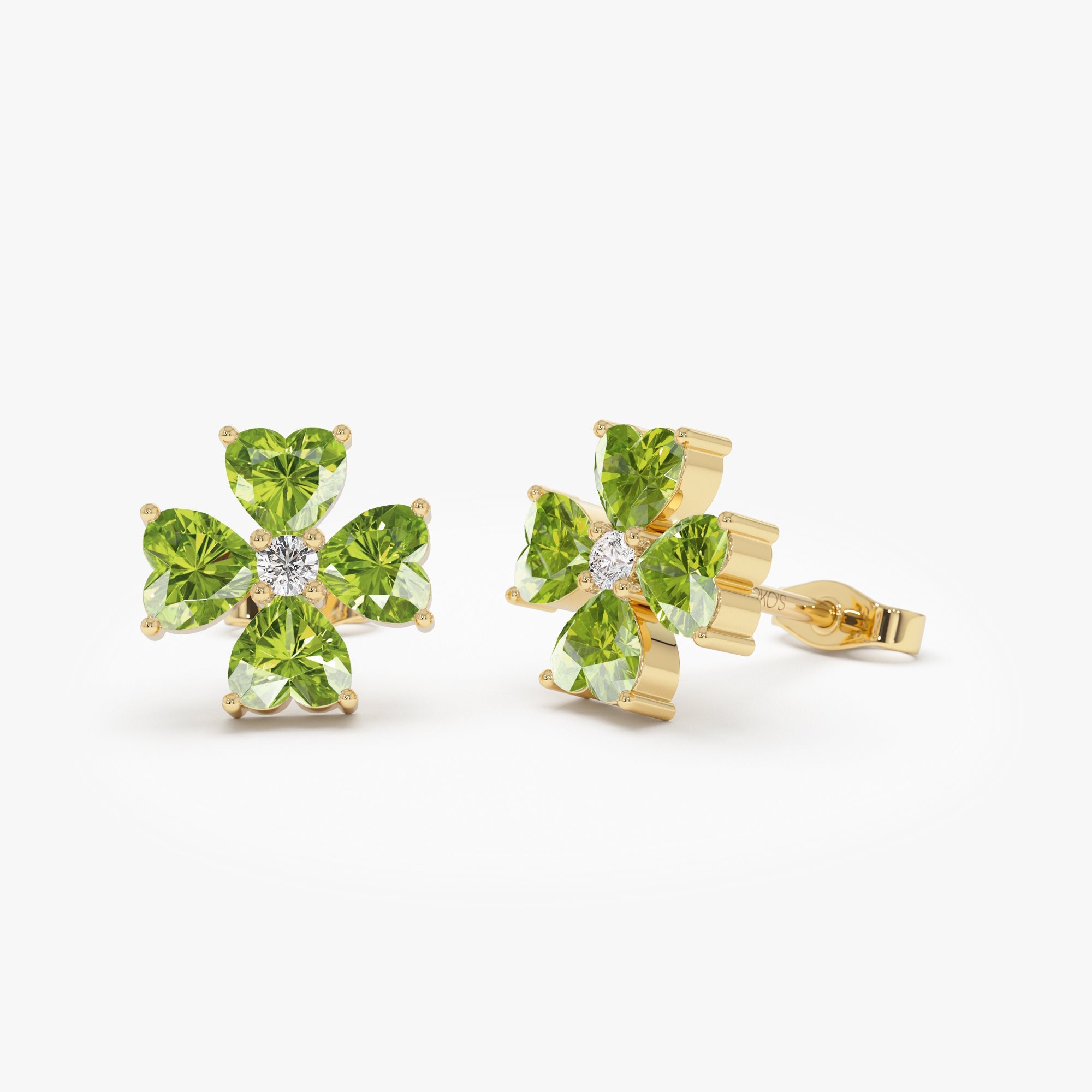 OBFJ0797 - 14k Peridot Four Leaf Clover Studs 1