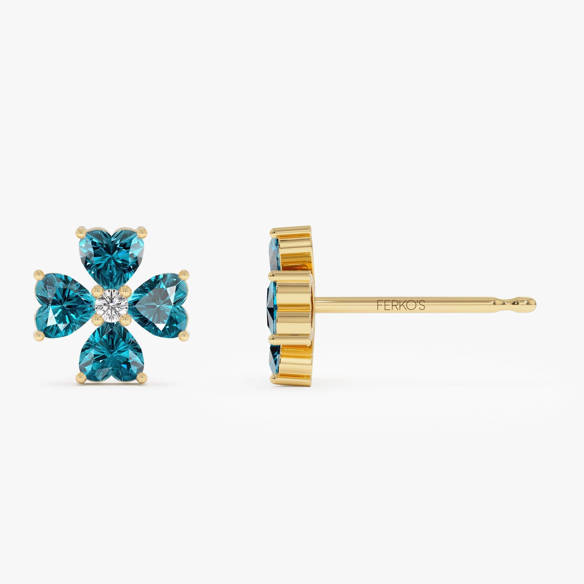 OBFJ0800 - 14k  London Blue Topaz Four Leaf Clover Studs 7