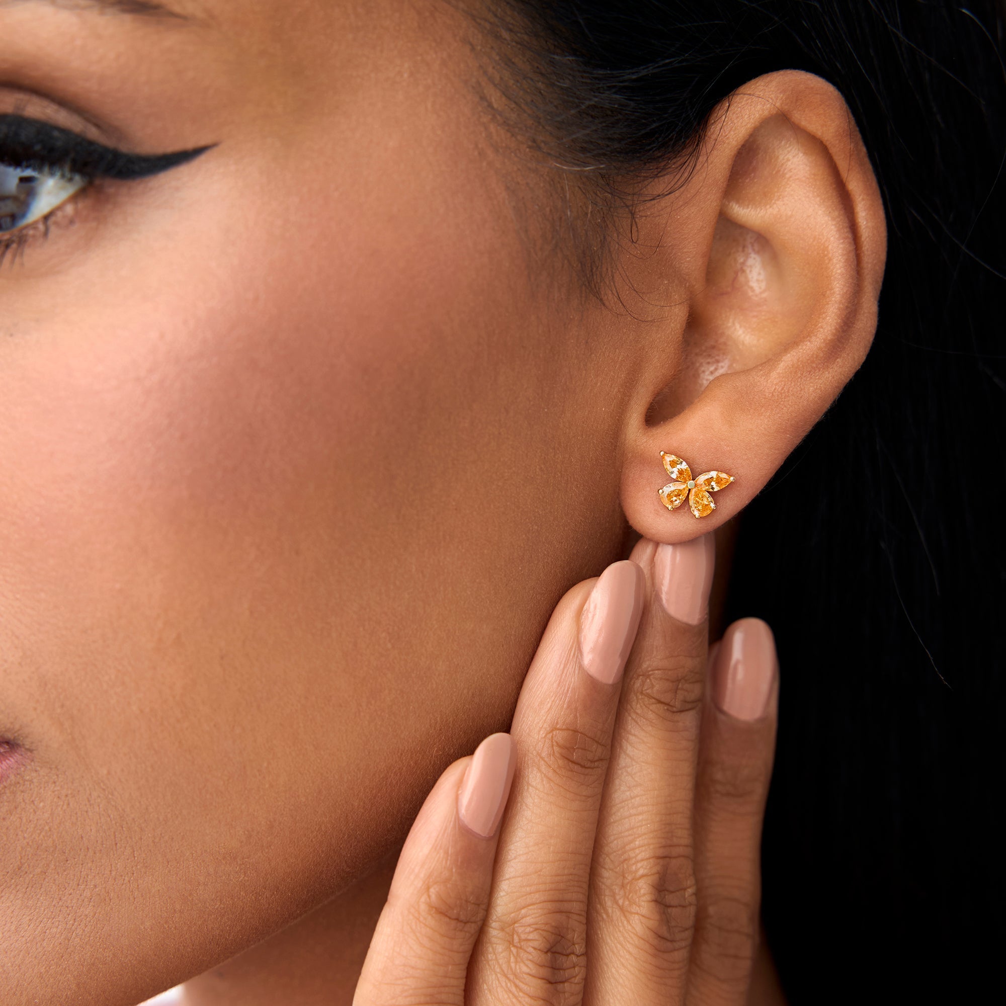 OBFJ0791 - 14K Citrine Butterfly Stud Earrings 2