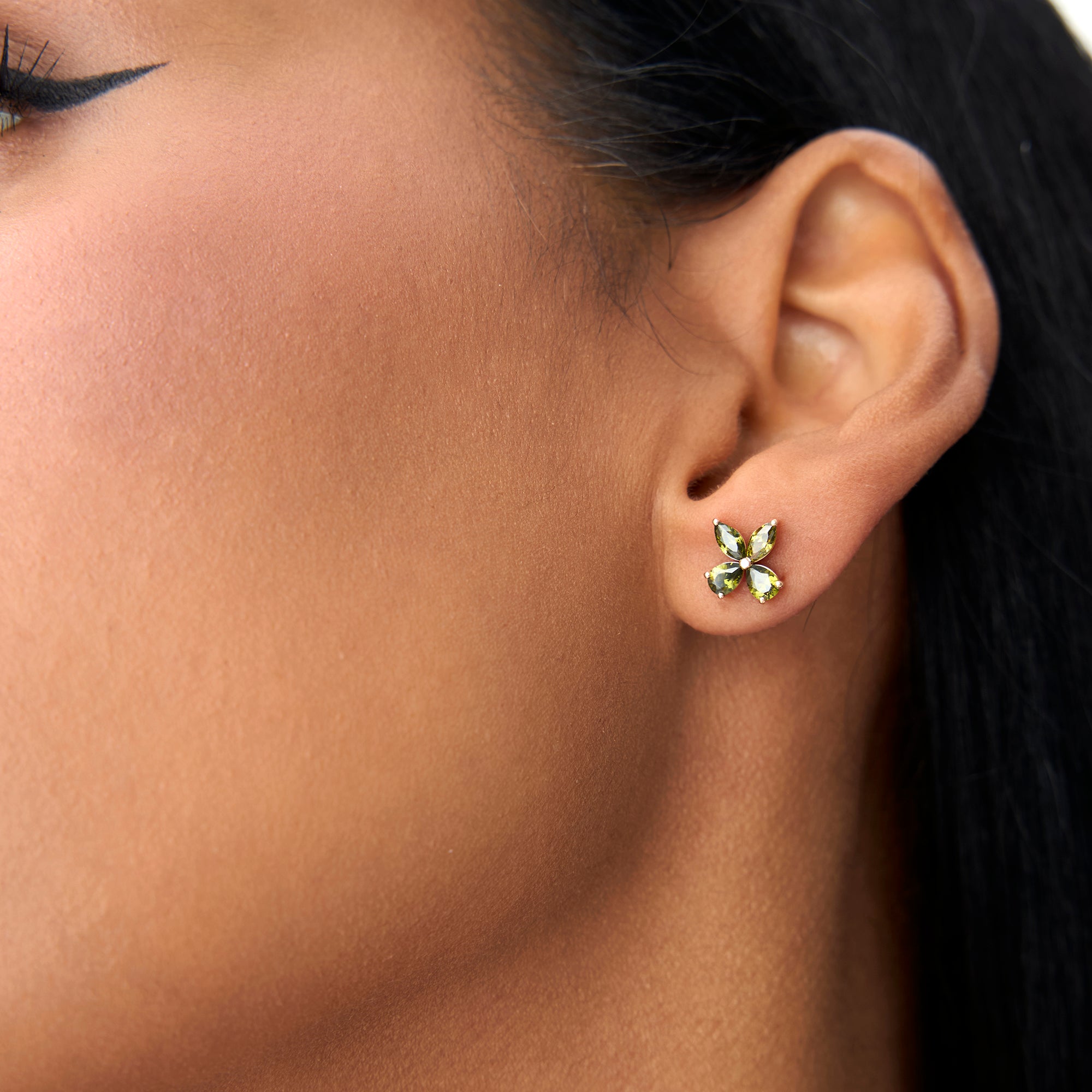 OBFJ0794 - 14K Peridot Butterfly Stud Earrings 2