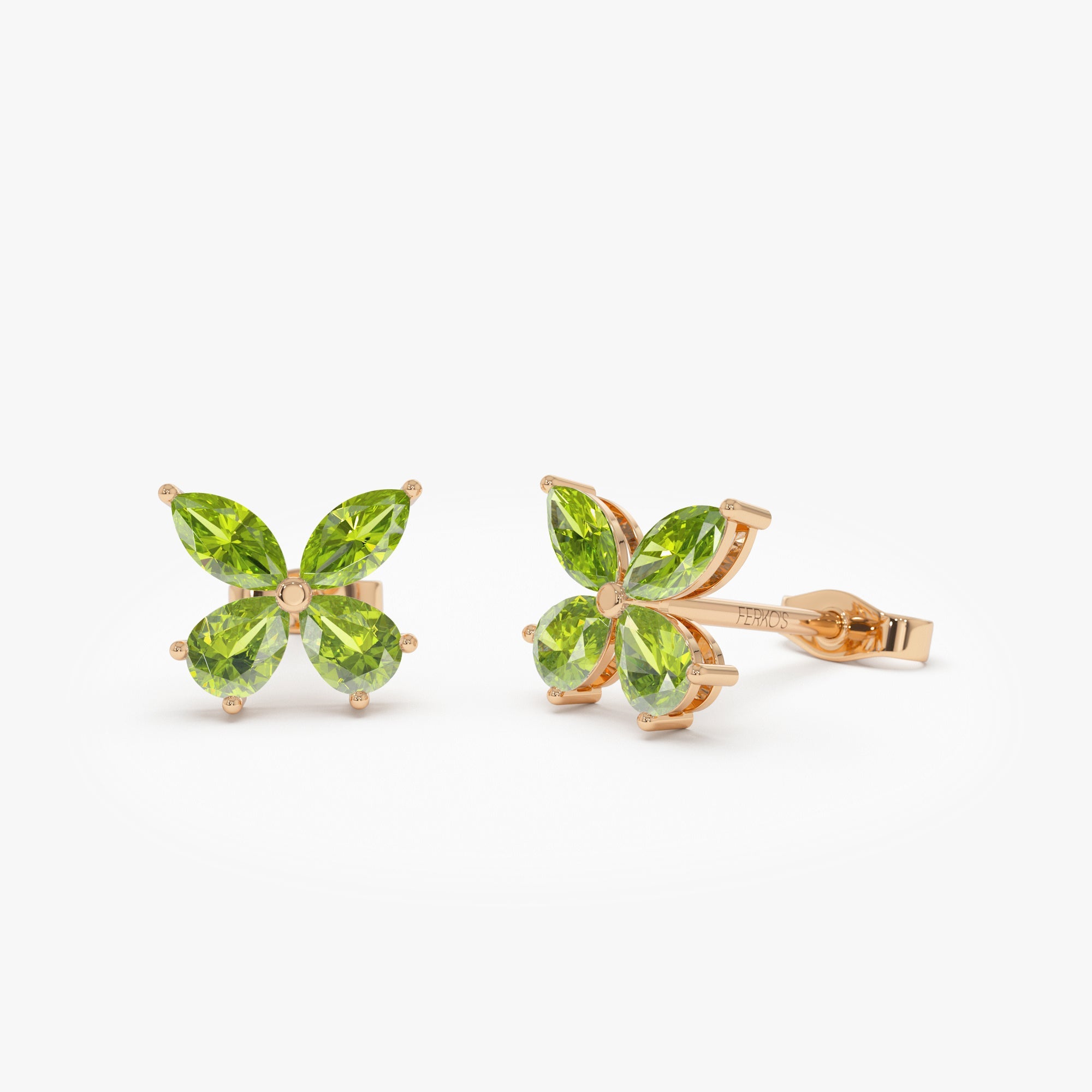 OBFJ0794 - 14K Peridot Butterfly Stud Earrings 5