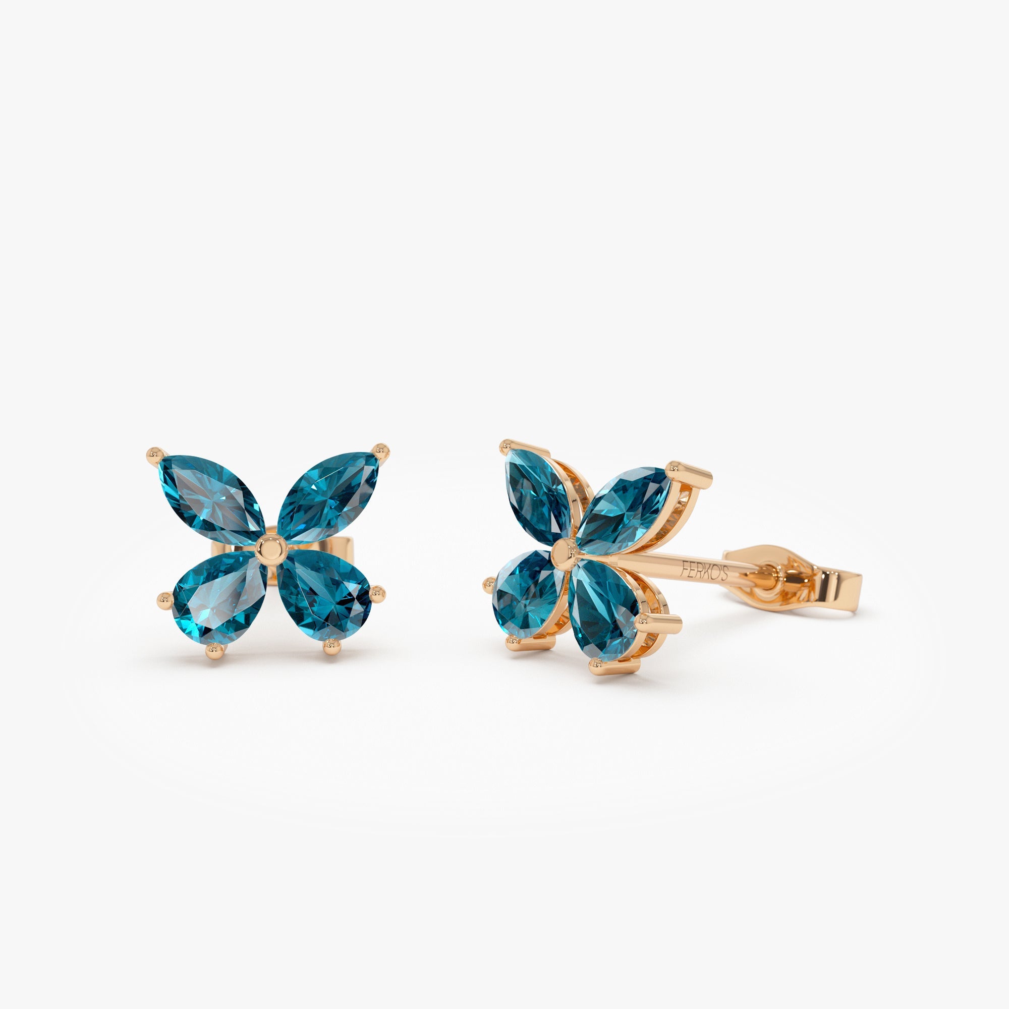 OBFJ0793 - 14K London Blue Topaz  Butterfly Stud Earrings 5