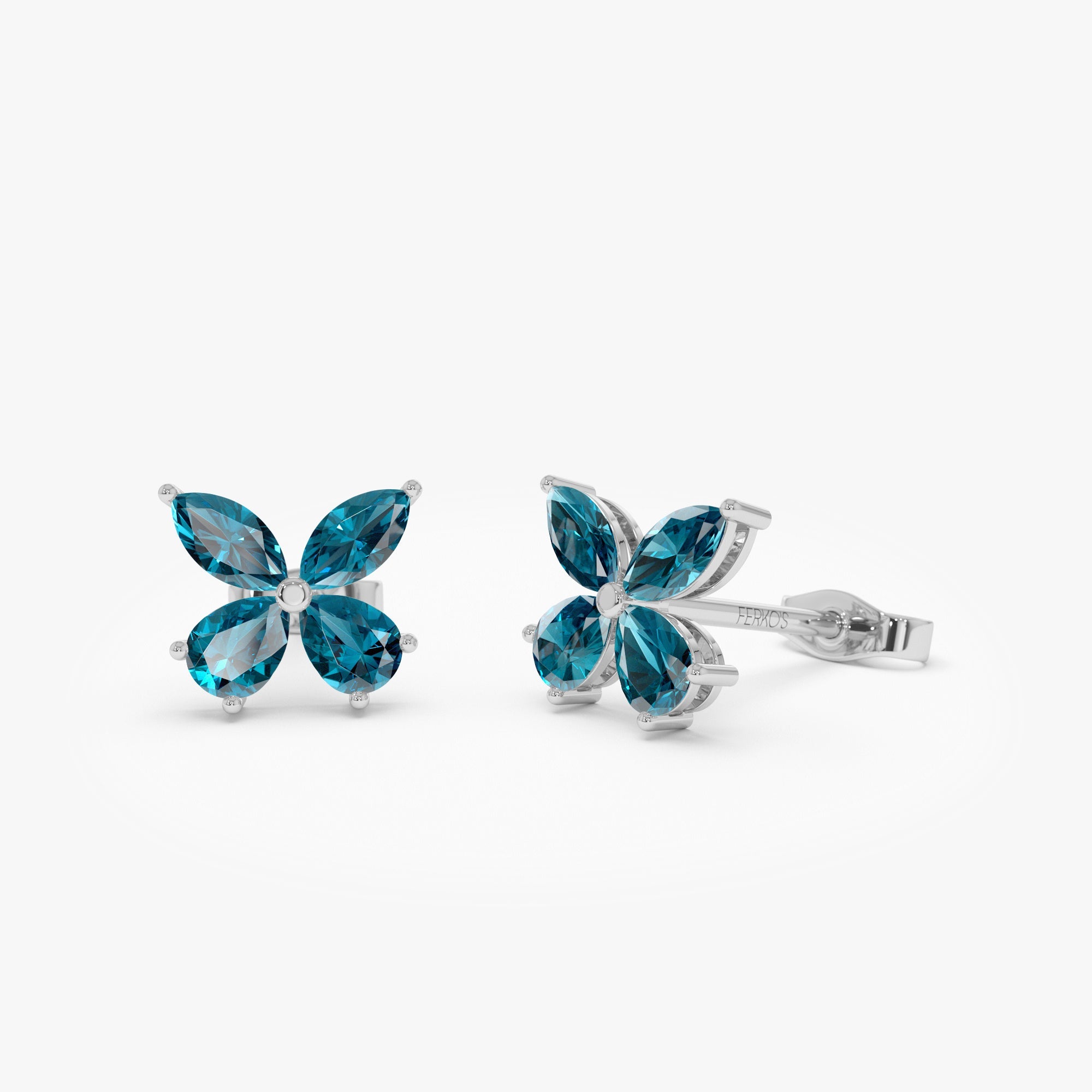 OBFJ0793 - 14K London Blue Topaz  Butterfly Stud Earrings 7